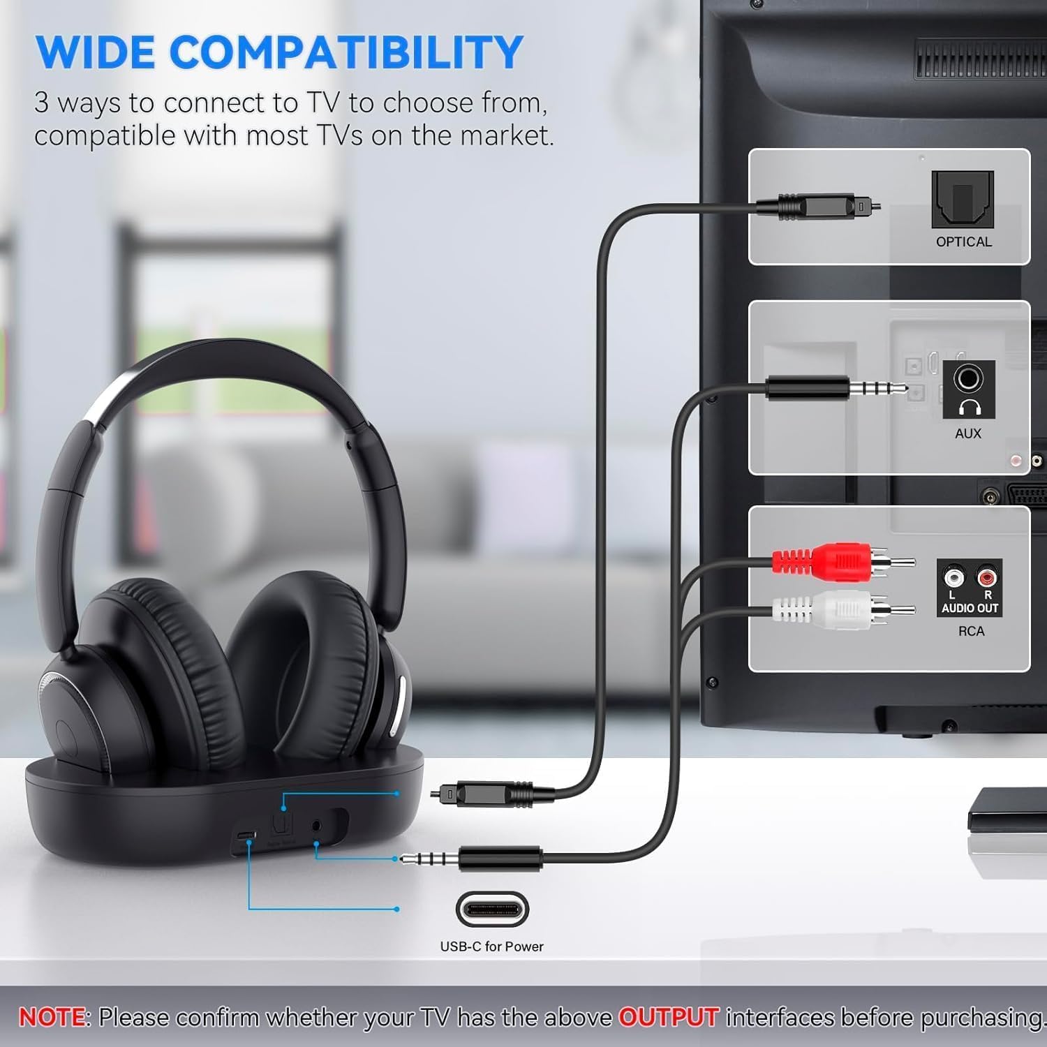 Detalle de ANSTEN Wireless Headphones for TV Listening: Private, Low-Latency TV Audio with Dock