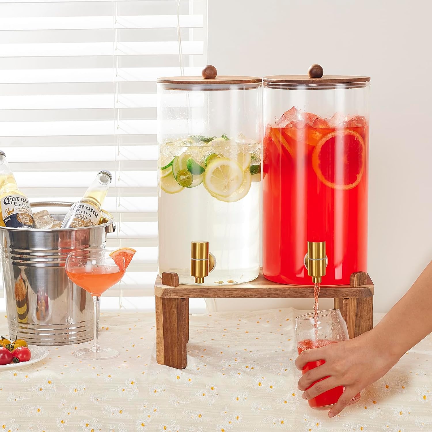 Thumbnail 3 de 2-Pack Glass Beverage Dispenser with Wood Stand — 1.5 Gallon Each