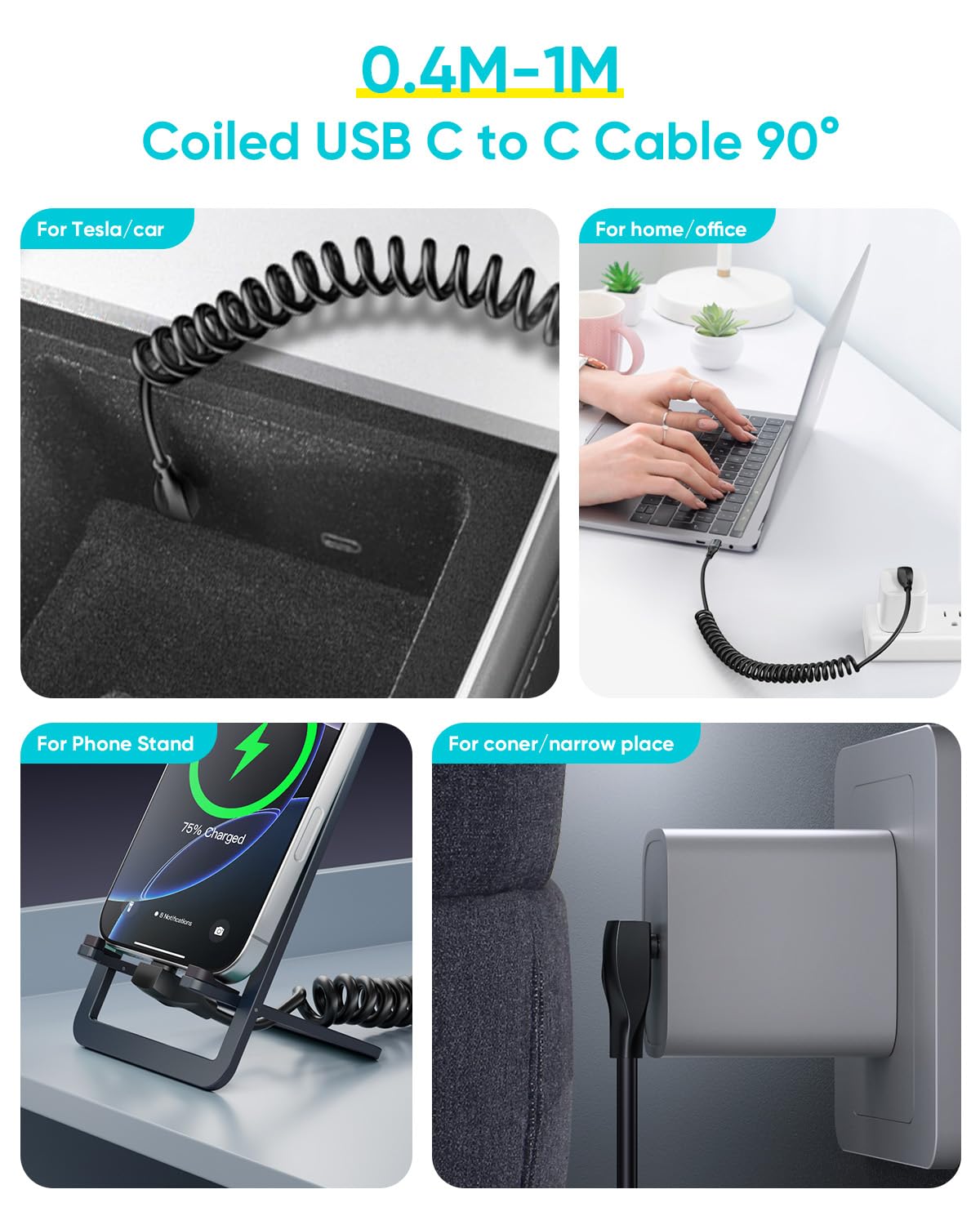 Thumbnail 3 de SUNGUY Cable USB C a USB C 60W en espiral