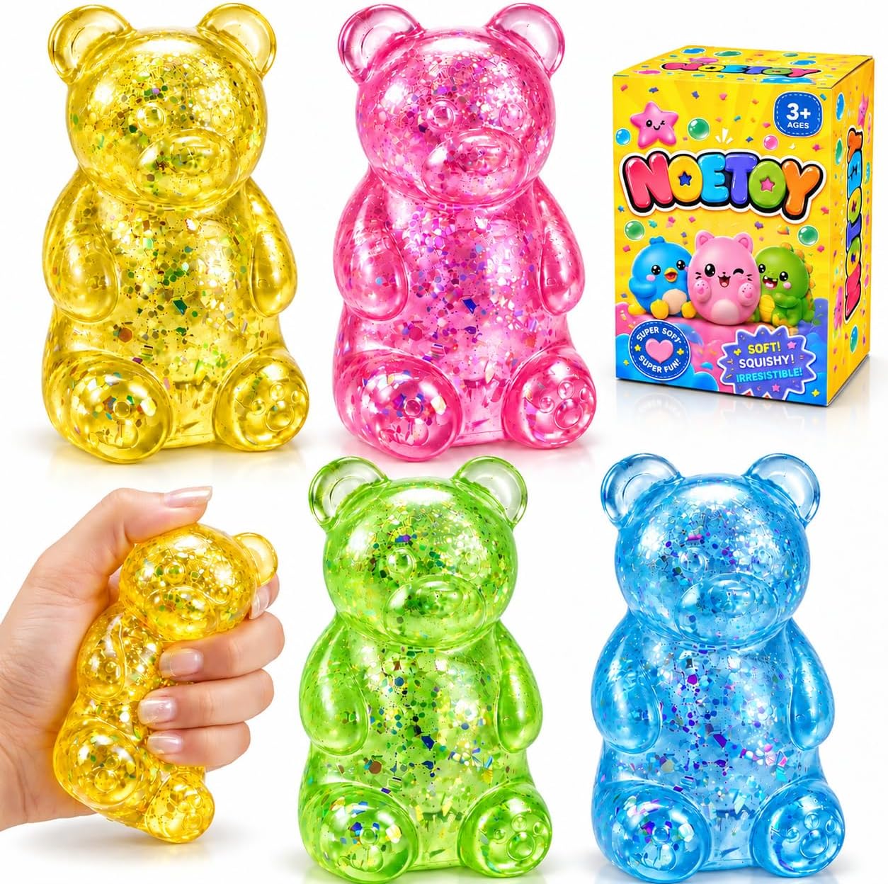 Detalle de TNOIE glitter -bear Squishy Bear Toys, 4-Pack Slow-Rising Sensory Fidgets