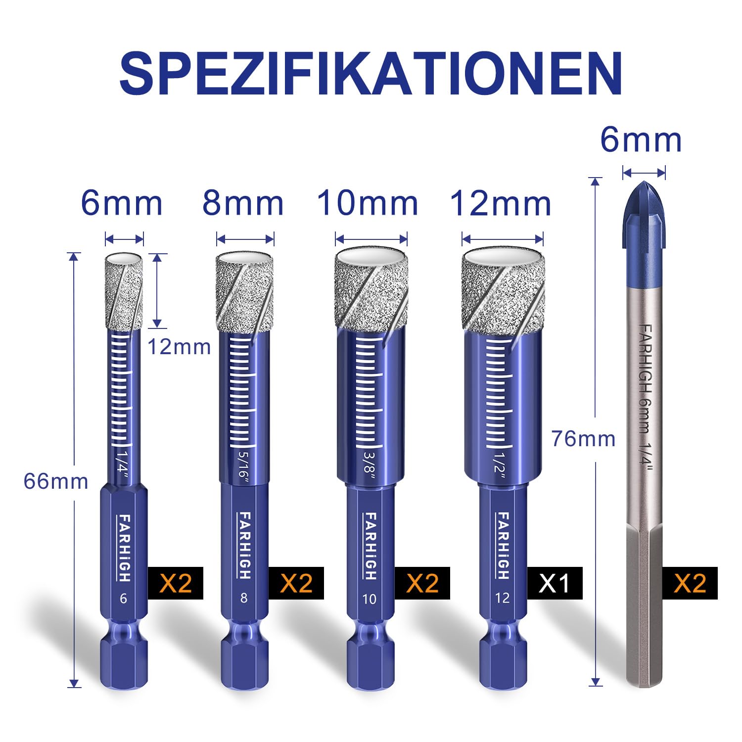Thumbnail 1 de Diamantbohrer Set 9-teilig – Fliesen-, Glas- und Steinbohrer mit 6–12 mm (Sechskantschaft) im Set