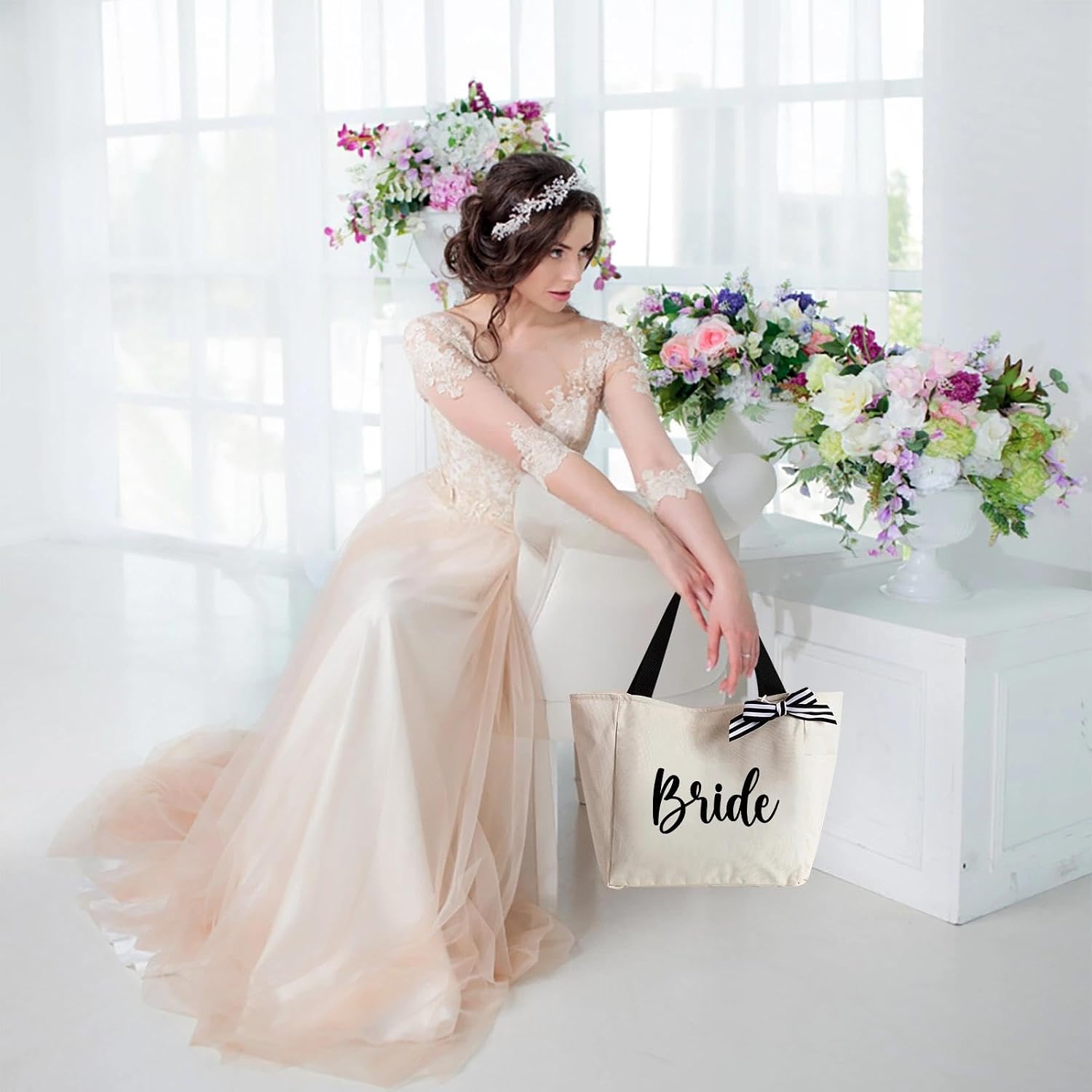 Detalle de Vavabox Handtasche Damen A-Z Reißverschluss Schultertasche – stilvolles Geschenk für Braut, Brautjungfern und Alltag