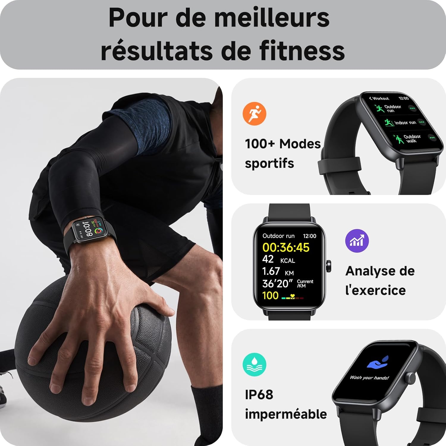 Thumbnail 3 de Montre Connectée AEAC: Bluetooth Calling, 1,85'' Écran et Suivi Santé pour Homme et Femme