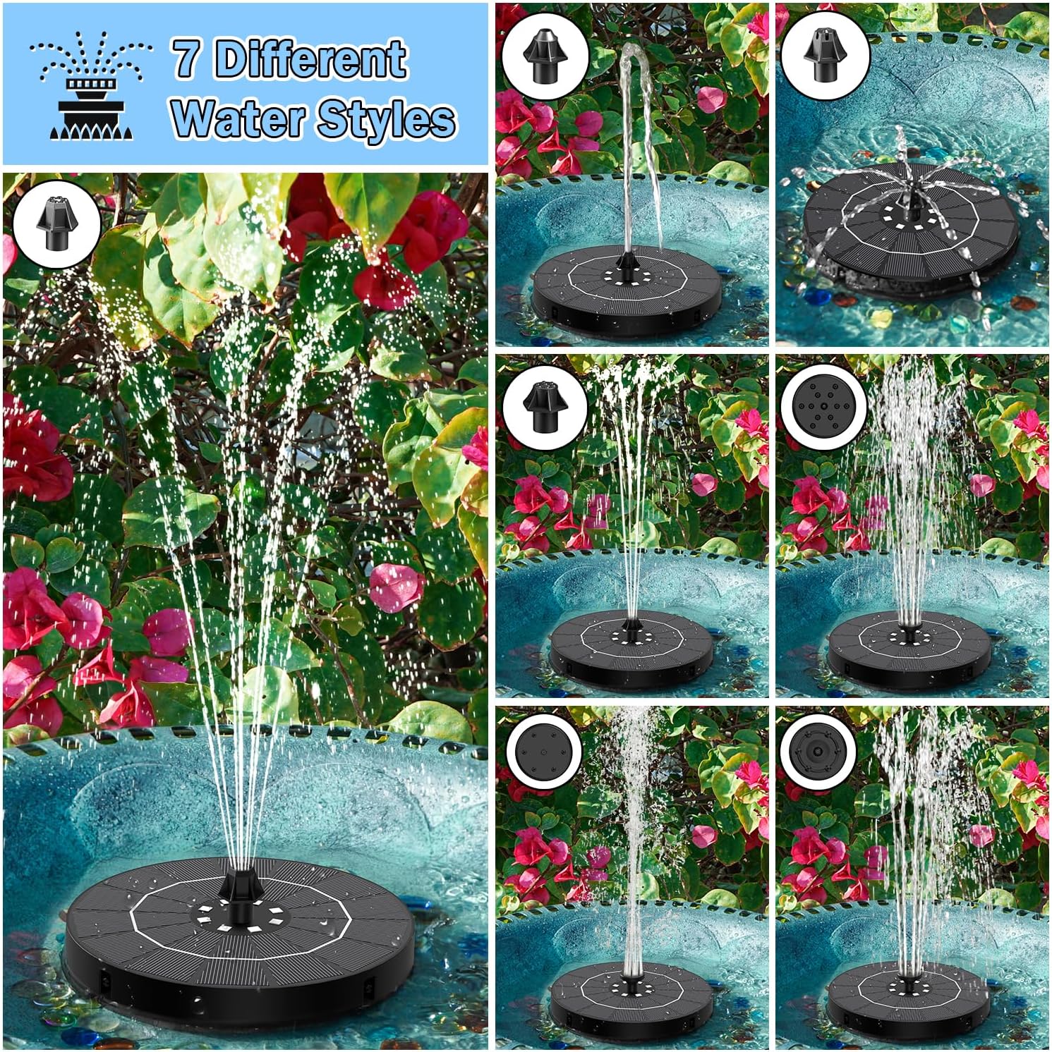 Thumbnail 4 de SZMP Solar Springbrunnen 3.5W – Upgraded Solar Teichpumpe mit 8 LEDs und 8 Düsen
