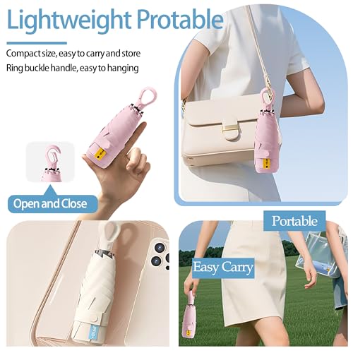 Detalle de Travebo Mini Paraguas de Mano UPF 50+ | Protección UV y Lluvia, plegable 21 cm