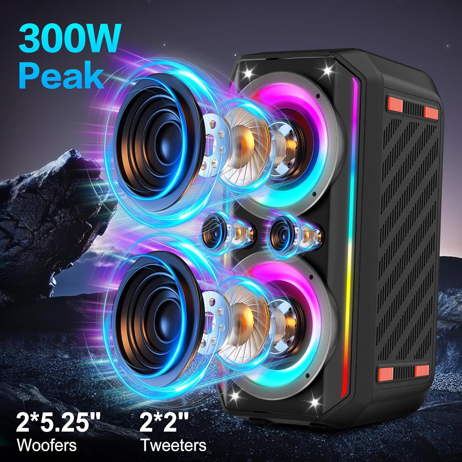 Detalle de TAMPROAD Q66 300W Peak Bluetooth party speaker with subwoofer and LED light show