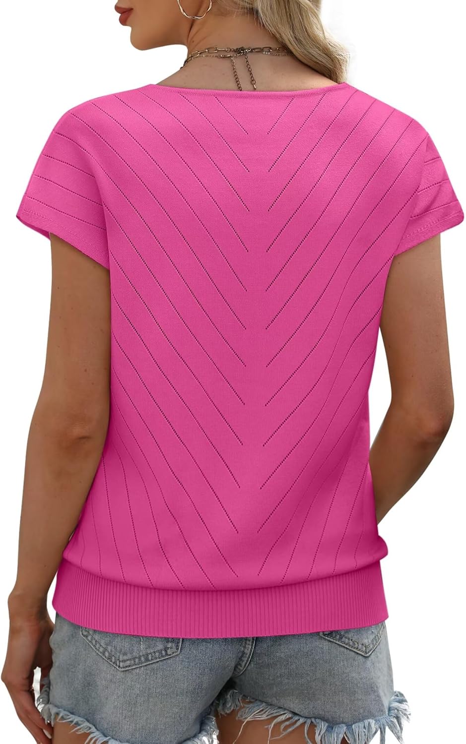 Thumbnail 4 de WIHOLL Damen Pullover Kurzarm Sommer V-Ausschnitt – Leichtes Basic Strickoberteil