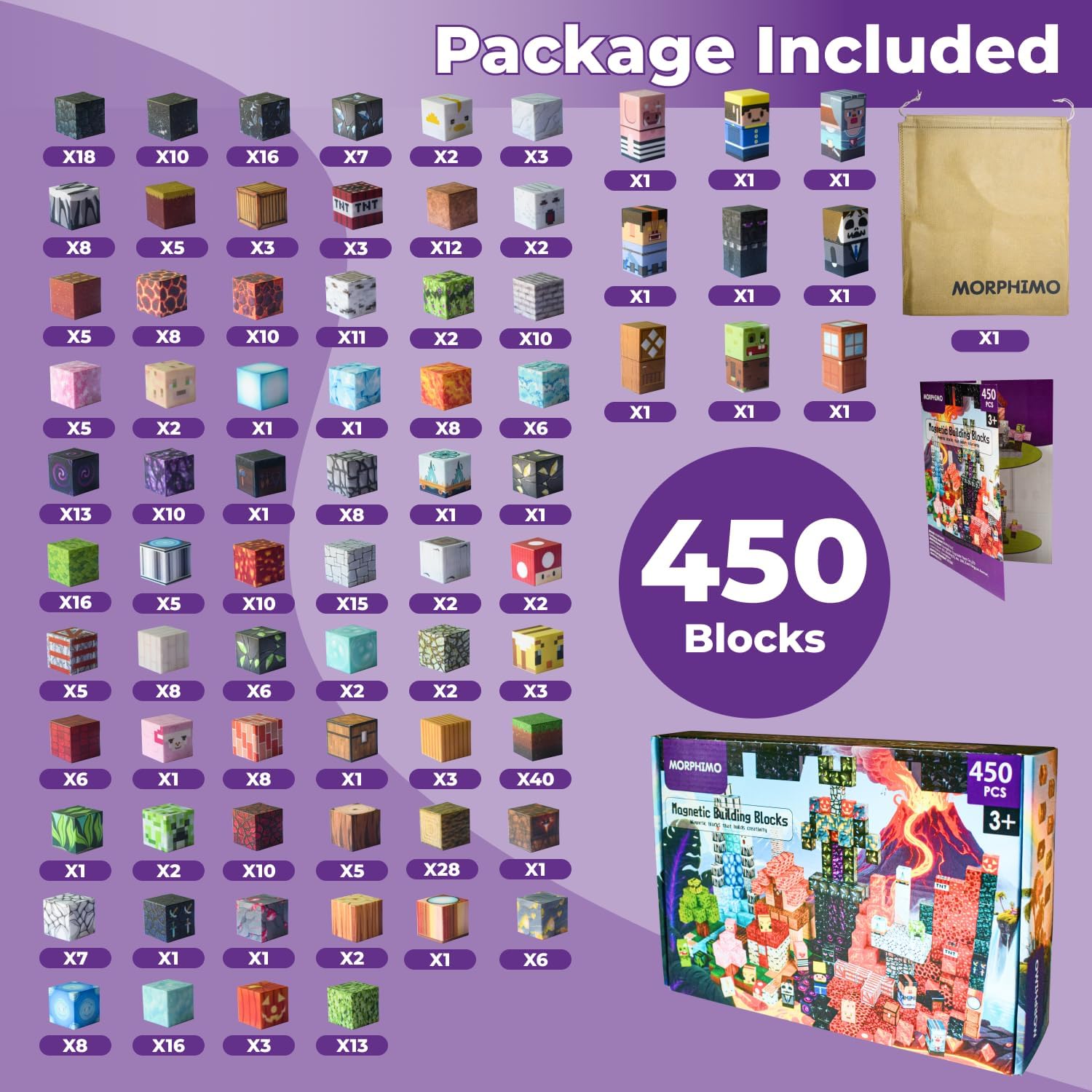 Detalle de MORPHIMO 450 PCS Magnetic Building Blocks Set