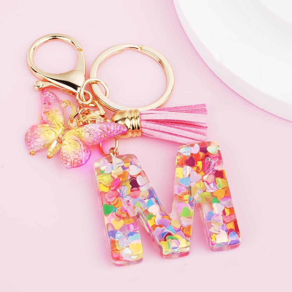 Detalle de OSDUE Portachiavi Donna con Lettera e Farfalla Rosa – Un tocco di stile personalizzabile