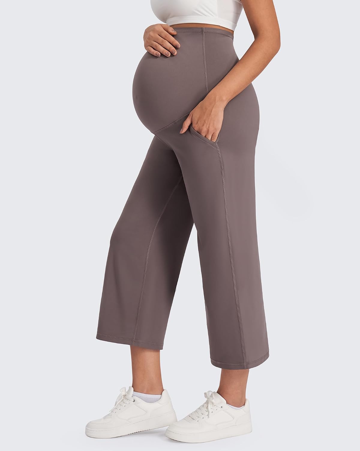 Detalle de G4Free Wide Leg Maternity Trousers Over The Belly Capri Yoga Pants with Pockets