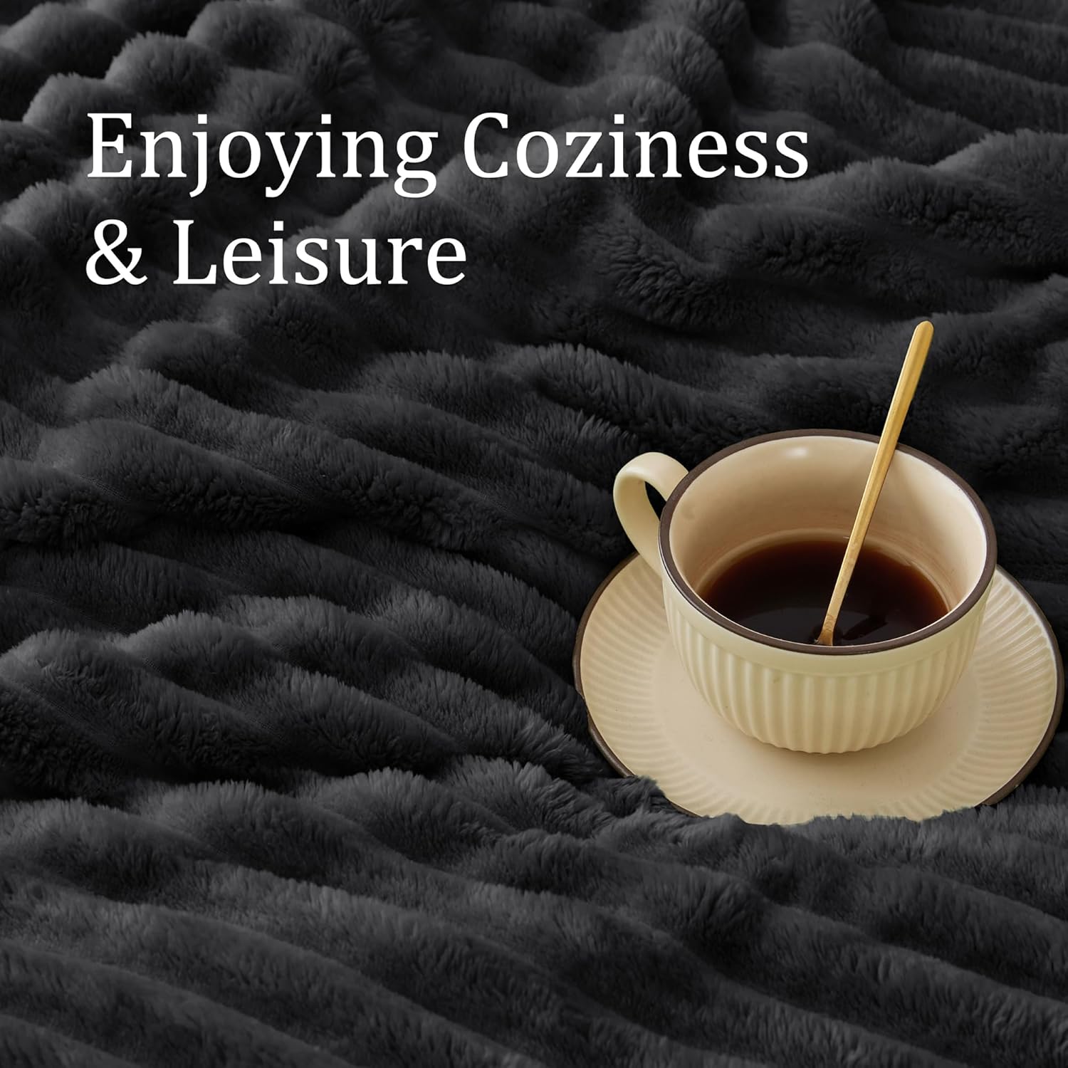Thumbnail 4 de BEDELITE Fleece Black Throw Blanket: 50" x 60", 300GSM, Soft & Warm Striped Throw for Couch