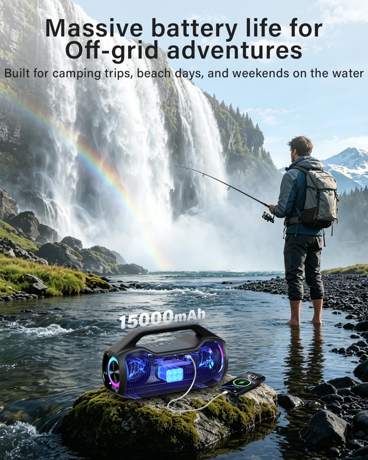 Detalle 2 de Portable Bluetooth Speaker Wireless with 200W Peak Power and DSP‑Enhanced Sound