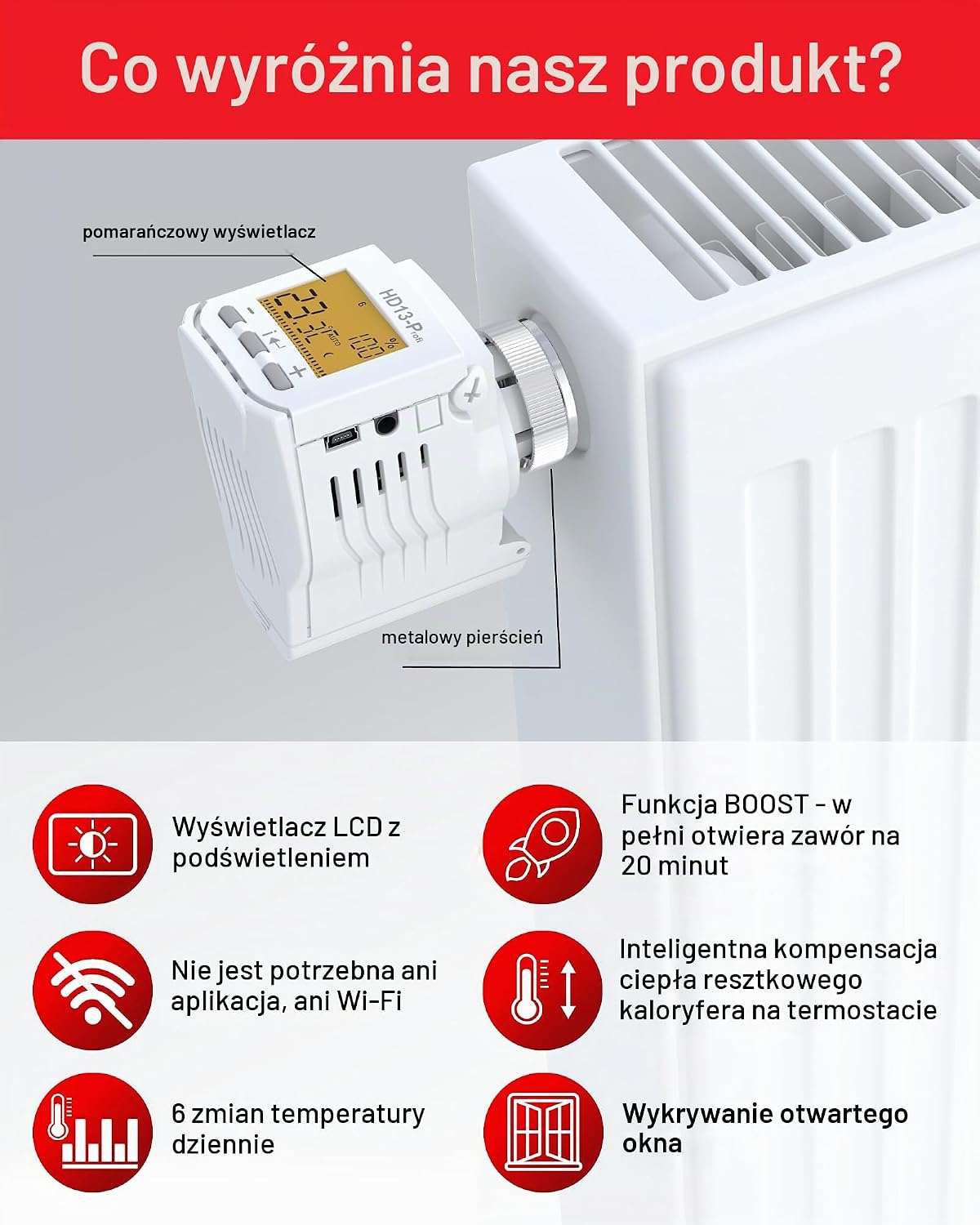 Detalle 1 de Elektrobock HD13-Profi programowalny termostat grzejnikowy, biały, z czujnikiem okiennym