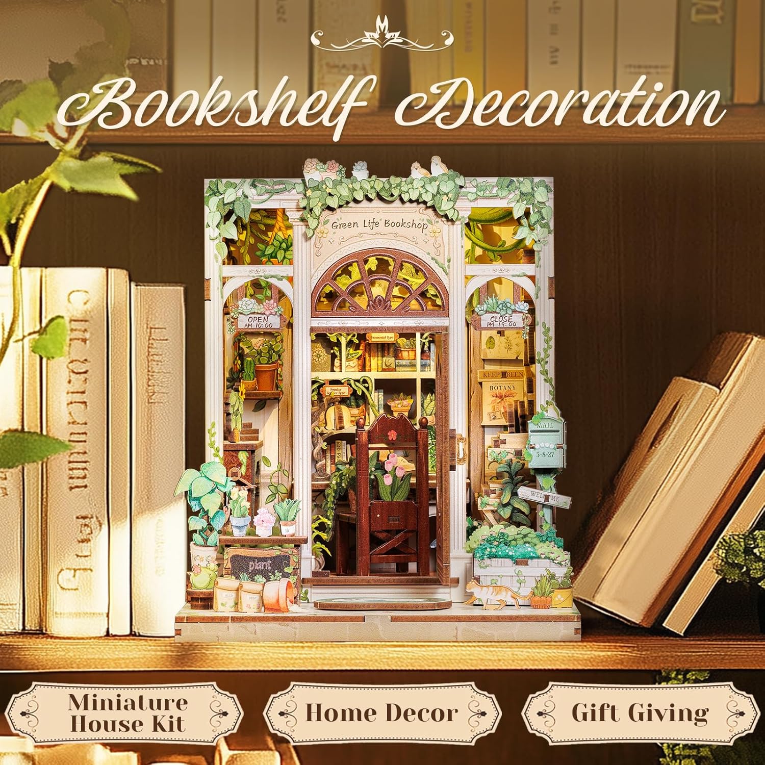 Detalle 2 de CUTEBEE Book Nook Kit - DIY Miniature House Dollhouse Kit (Green Life Bookshop)