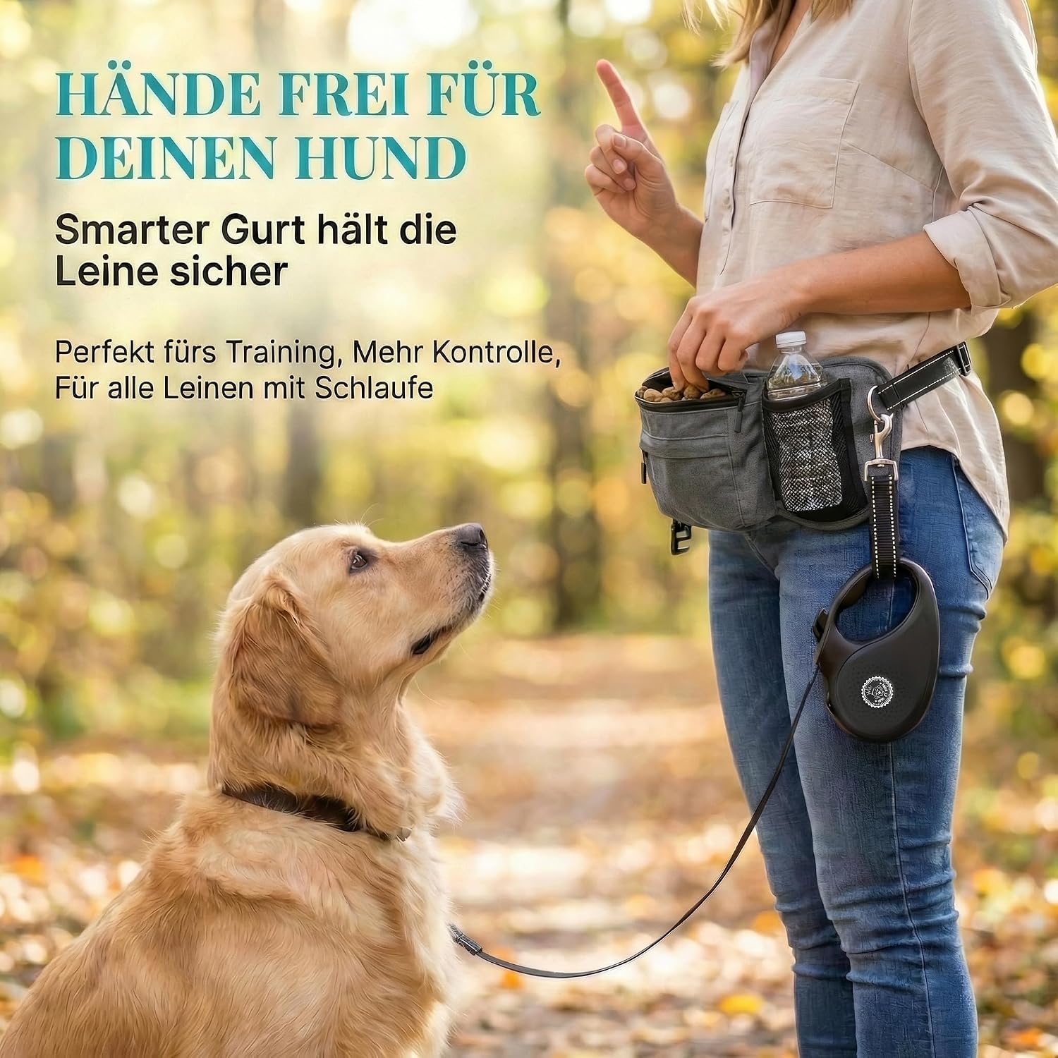 Thumbnail 2 de HUND IST KÖNIG Leckerlitasche für Hunde – robuste Bauchtasche mit Handyfach, Kotbeutelspender & Gurt für Flexileine