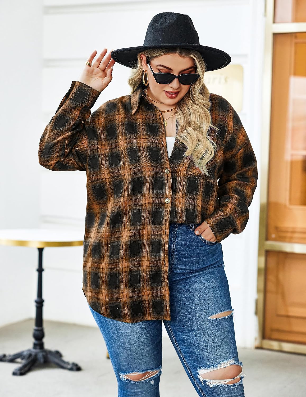 Detalle 2 de IN'VOLAND Women's Plus Size Flannel Shirt