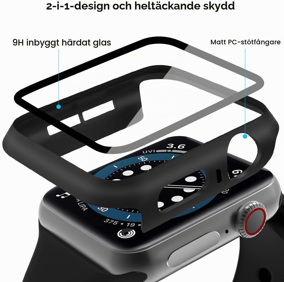 Detalle de OFFCUP fodral med displayskydd för Apple Watch 44 mm, 2-pack i PC och härdat glas