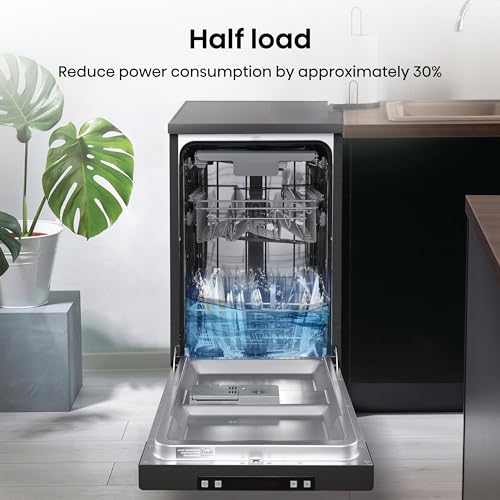 Detalle de Hisense HS523E15BUK Slimline 10-Place Free Standing Dishwasher in Black with 30 Minutes Quick Wash