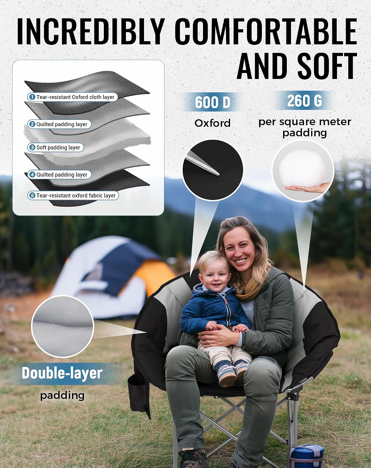 Thumbnail 5 de KingCamp set of 2 Moon Chairs with cooler bag – folding XXL camping chairs (supports 205kg)