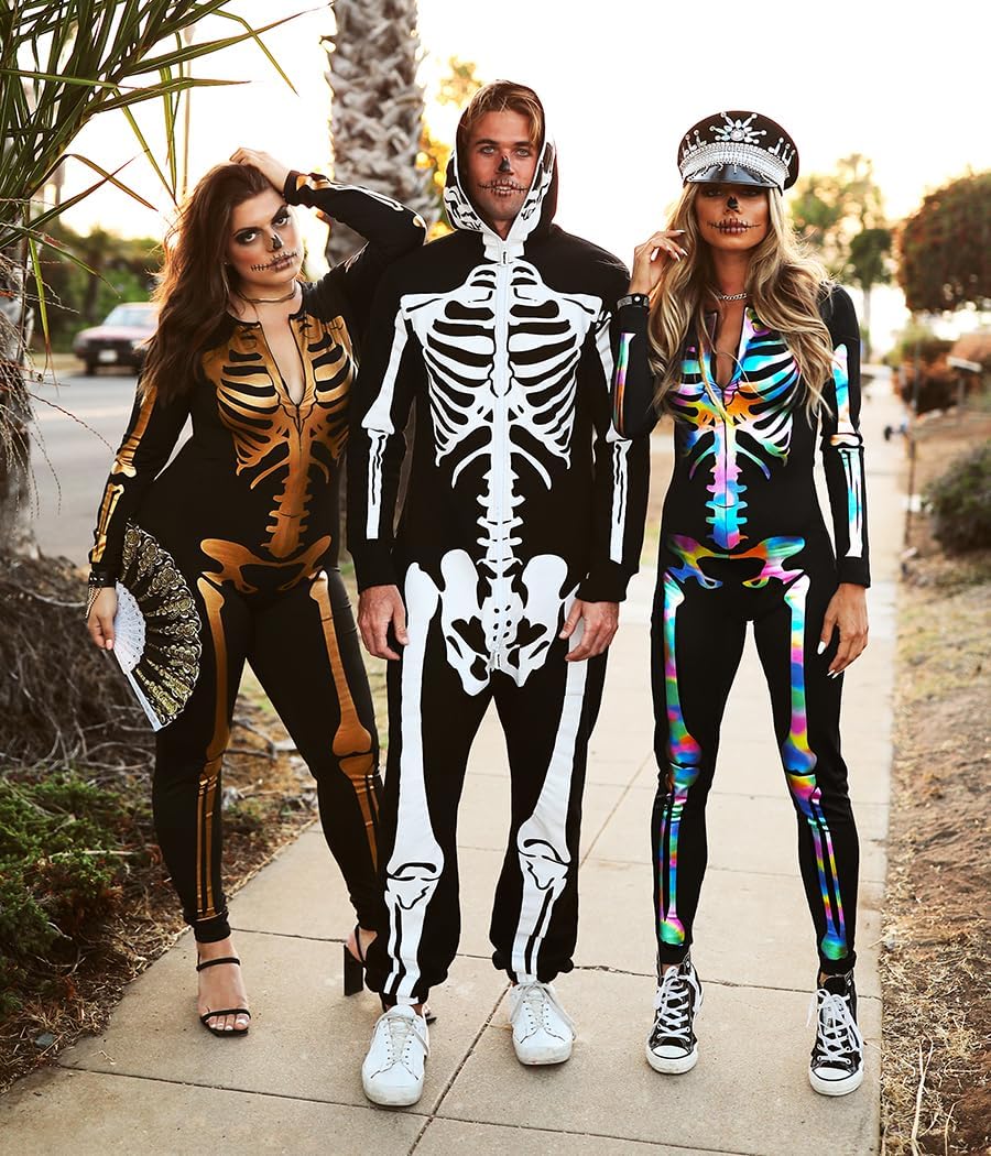 Detalle 2 de Tipsy Elves TE-HWBS01 Skeleton Bodysuit for Women, Iridescent Front-and-Back Print