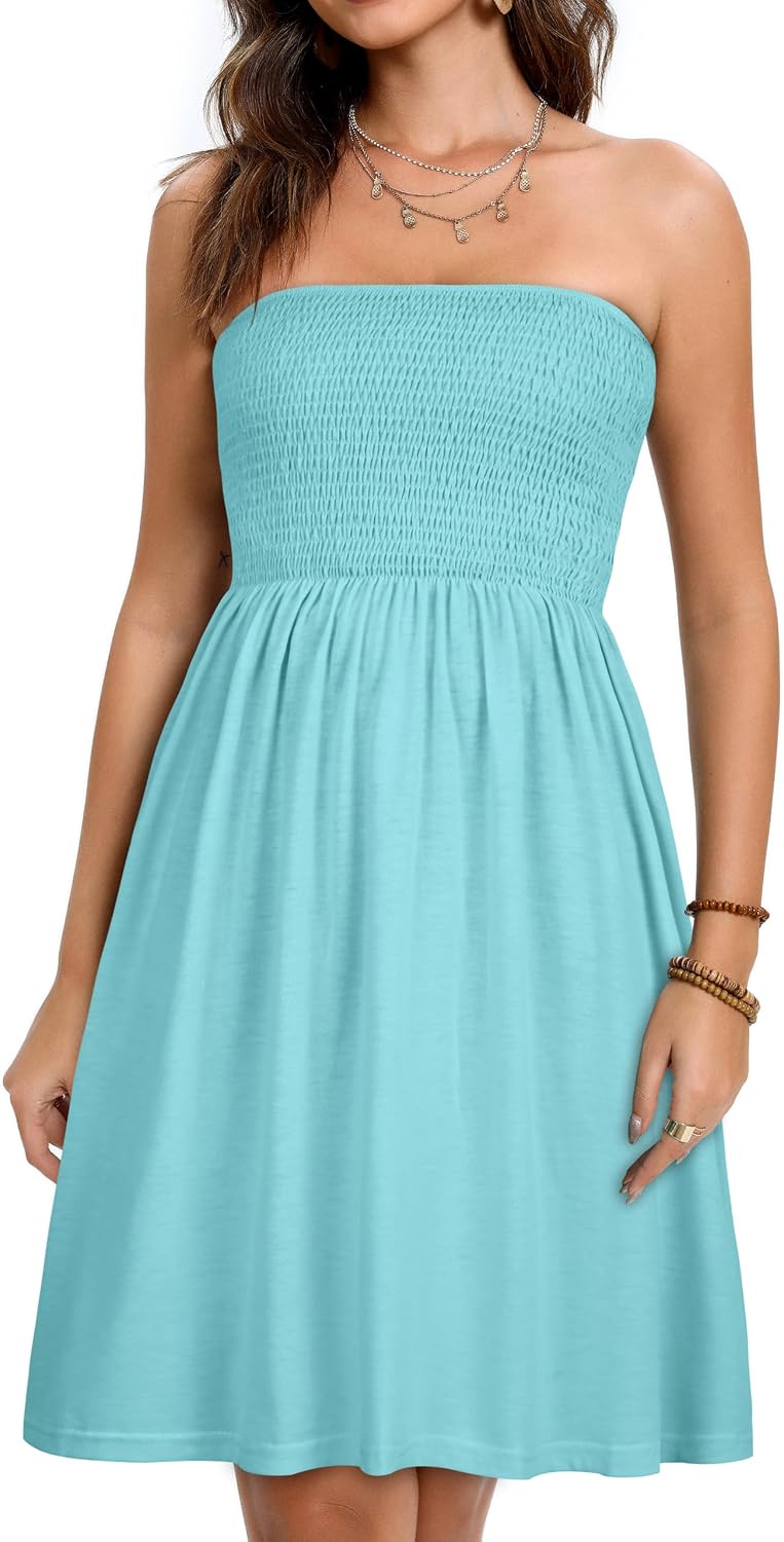 Detalle de elescat Summer Dresses for Women 2026 Strapless Casual Beach Cover Ups Tube Top Sundress