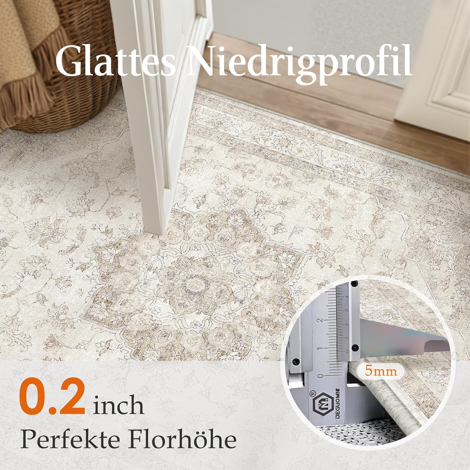 Thumbnail 4 de PureCozy Vintage Beige Teppich 300x400 cm – waschbarer Kurzflor für Wohnzimmer, Schlafzimmer & mehr