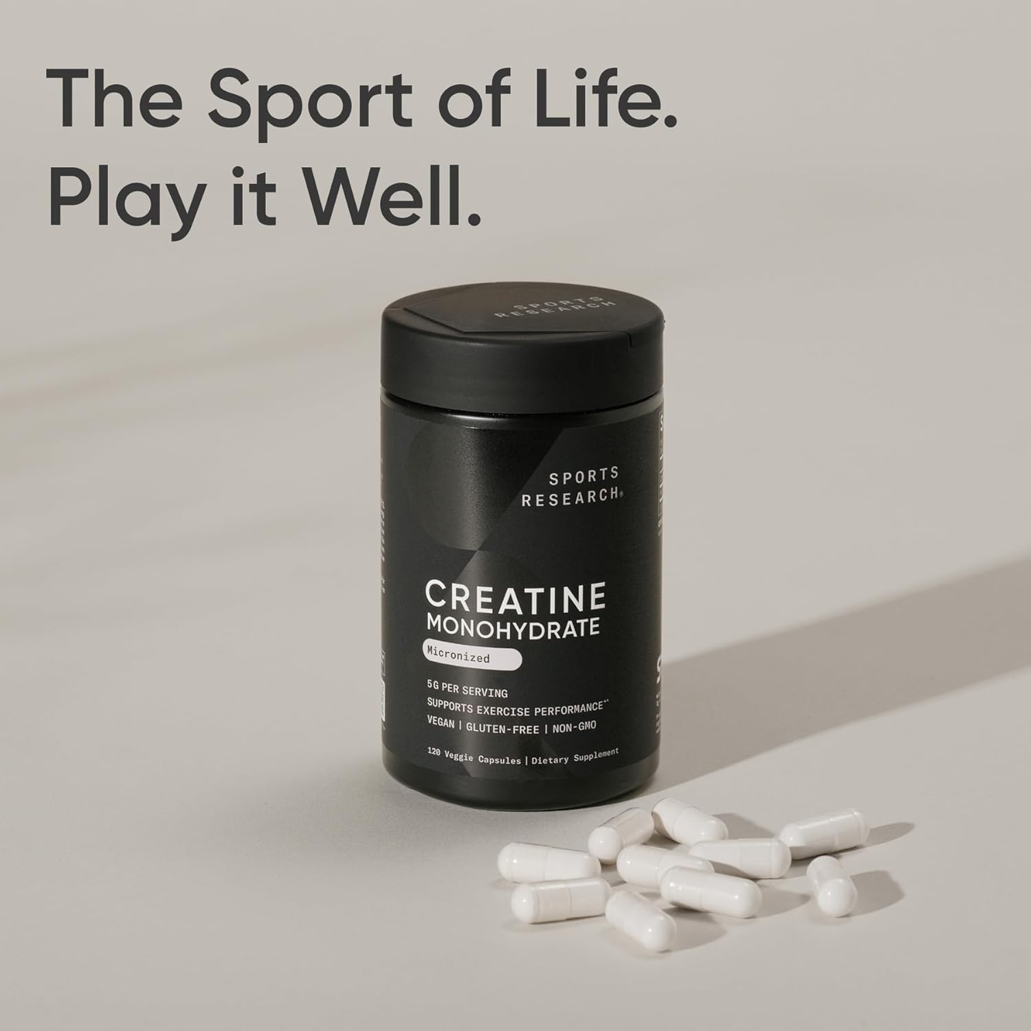 Thumbnail 6 de Sports Research Creatine Monohydrate Capsules (5g per serving) — non-GMO, vegan capsules for workout strength & recovery