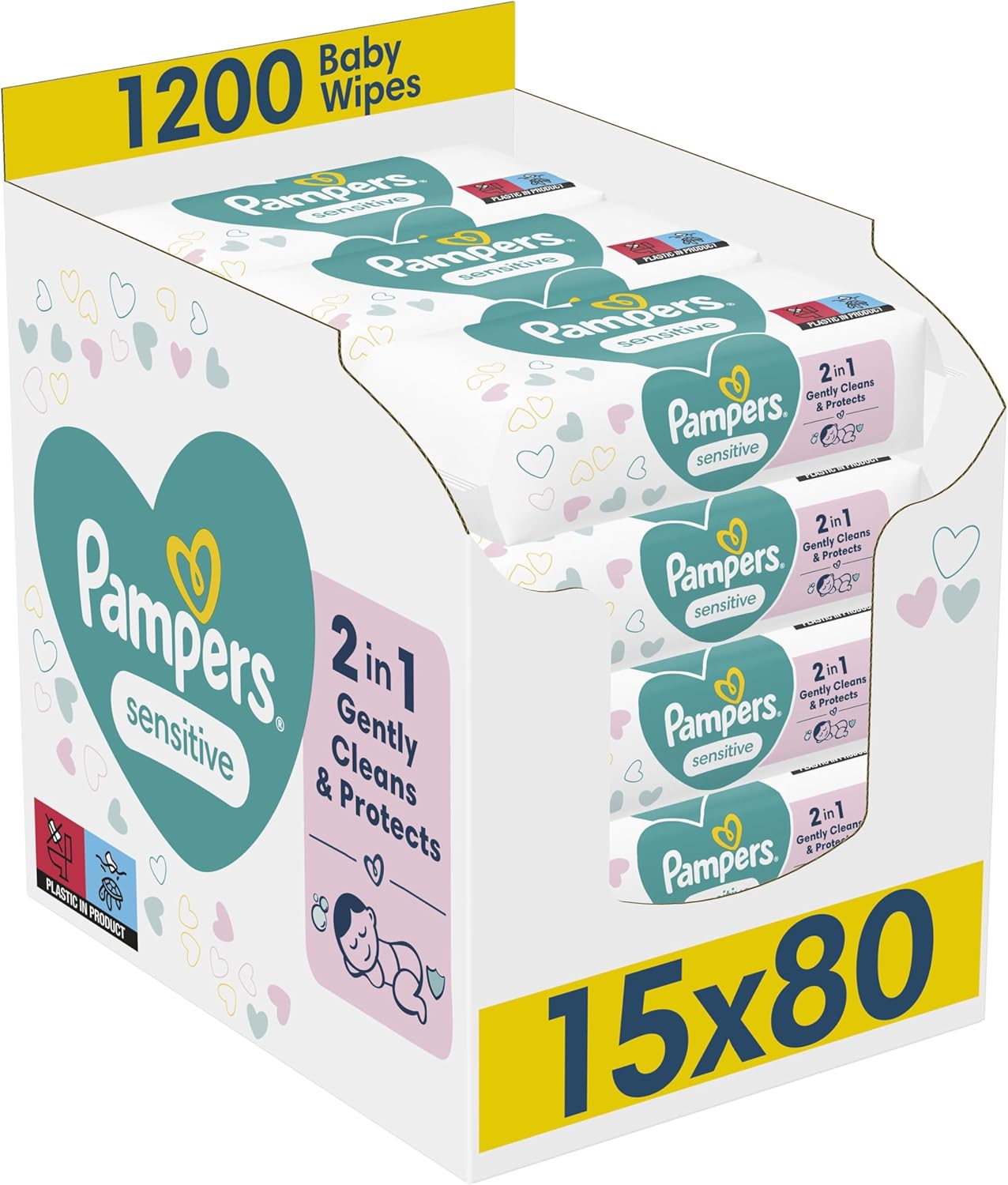 Detalle 2 de Pampers Sensitive Baby Wipes Plastic Free (52 wipes) – 780 Wipes in Total, 2-in-1 Clean & Protect