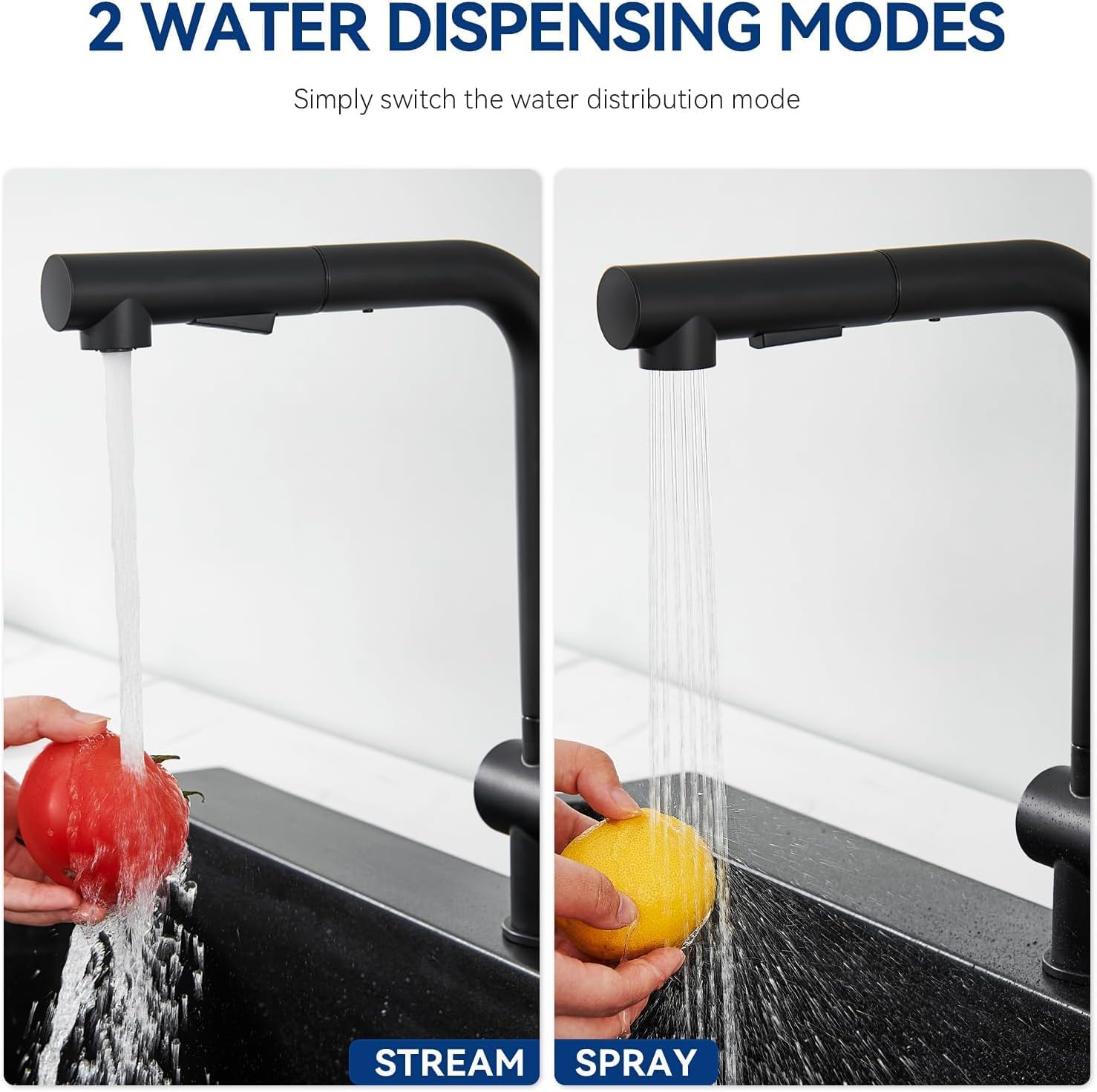 Thumbnail 3 de CECIPA Rubinetto cucina nero con doccetta estraibile e 2 getti, girevole 360° (acciaio inox)