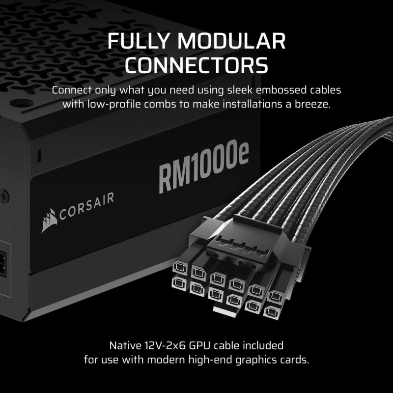Detalle 2 de Corsair RMe Series RM1000e ATX 3.1 / PCIe 5.1 de 1000W totalmente modular (Cybenetics Gold)