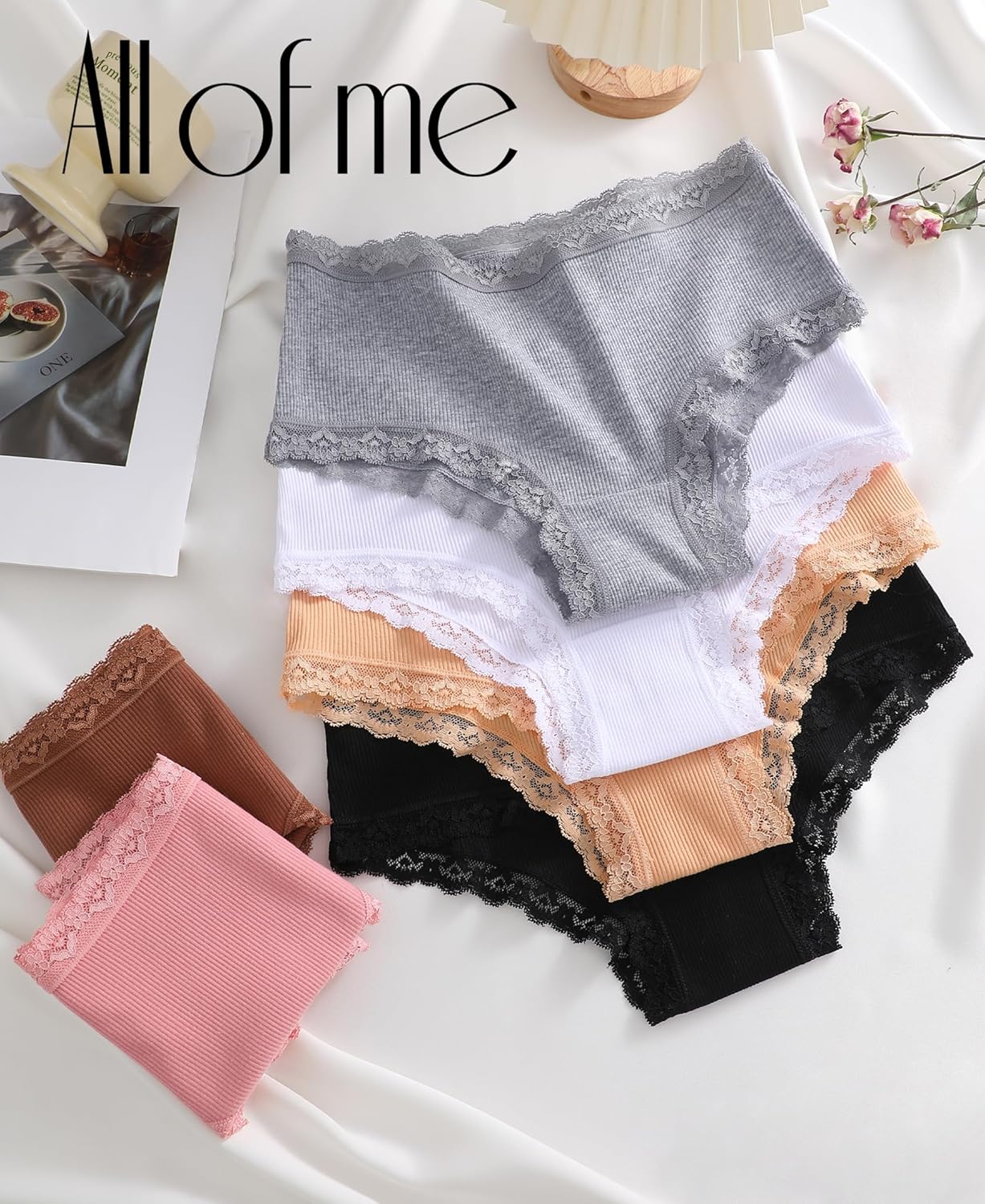 Thumbnail 1 de ALL OF ME Mutande donna in cotone con pizzo brasiliano (set da 6) vita alta mezza vita S-XXL