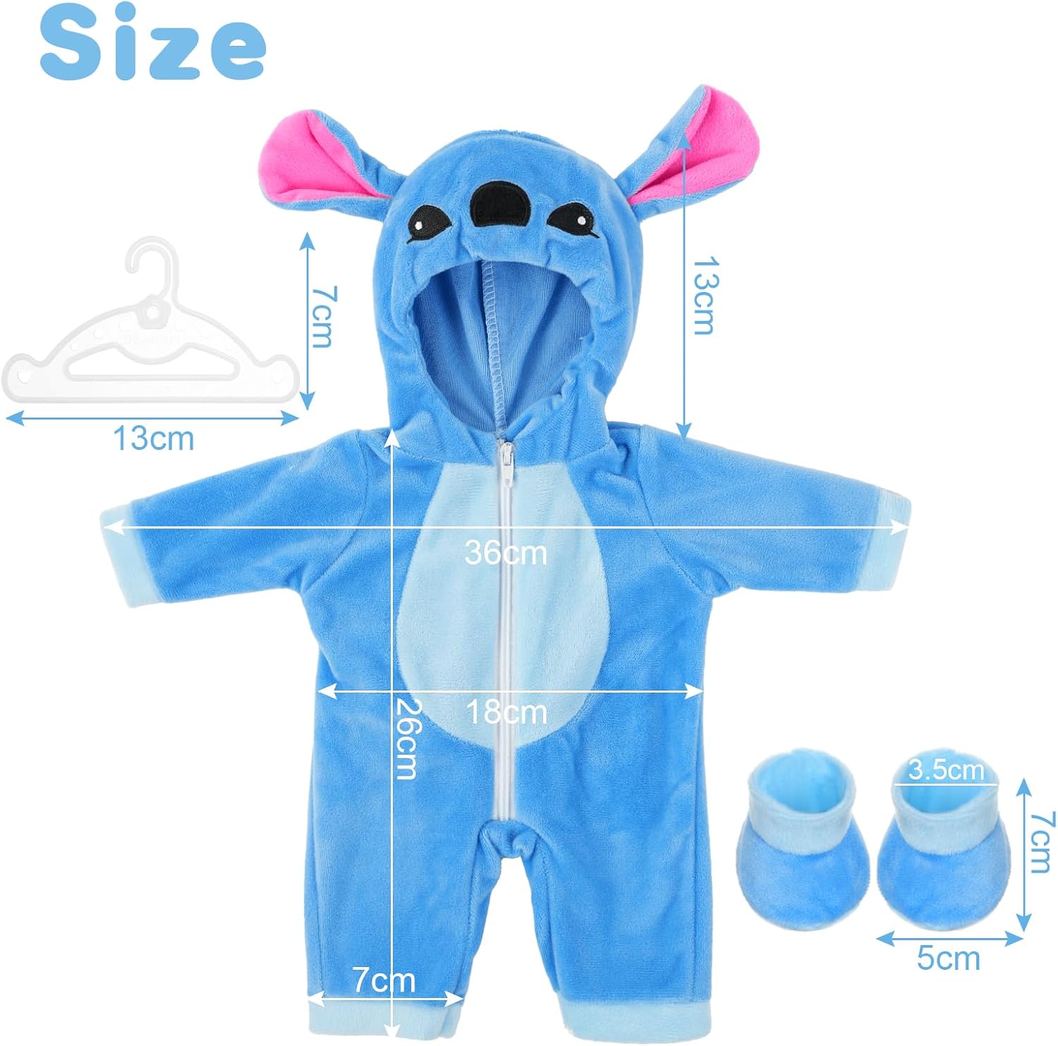 Thumbnail 1 de Aolso vestiti per bambole New Born Baby Doll: pagliaccetto blu con cappello, calzini e gruccia (per bambole 35–45 cm)