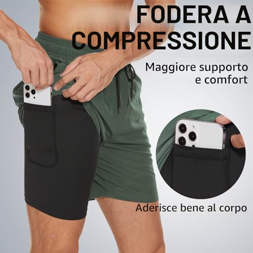 Detalle de Arcweg Costume da Bagno da Uomo 2 in 1 con Boxer Slip Foderato – Army Green,Taglia L(EU)