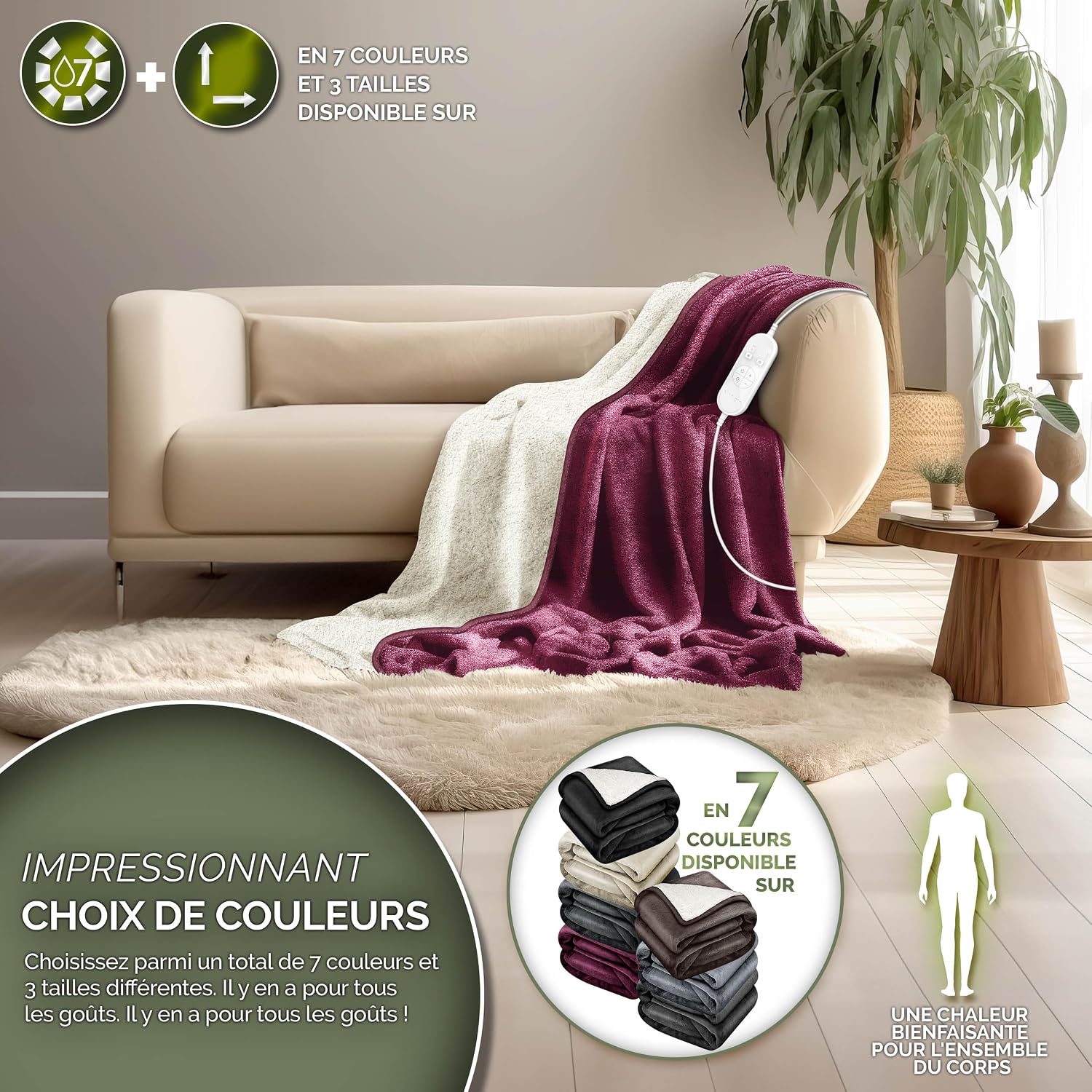 Detalle 2 de sinnlein® Couverture chauffante 180 x 130 cm avec arrêt automatique – Douillette, lavable