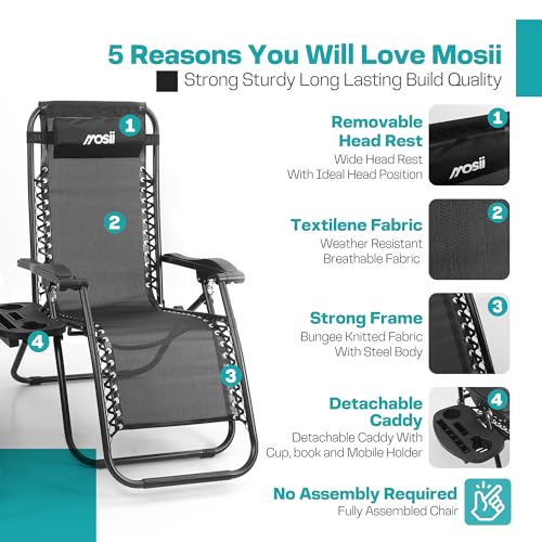Detalle 2 de Mosii Sun Loungers Set of 2: Heavy Duty Zero Gravity Garden Chairs with Cup Holders, Headrest Pillow and Folding Design