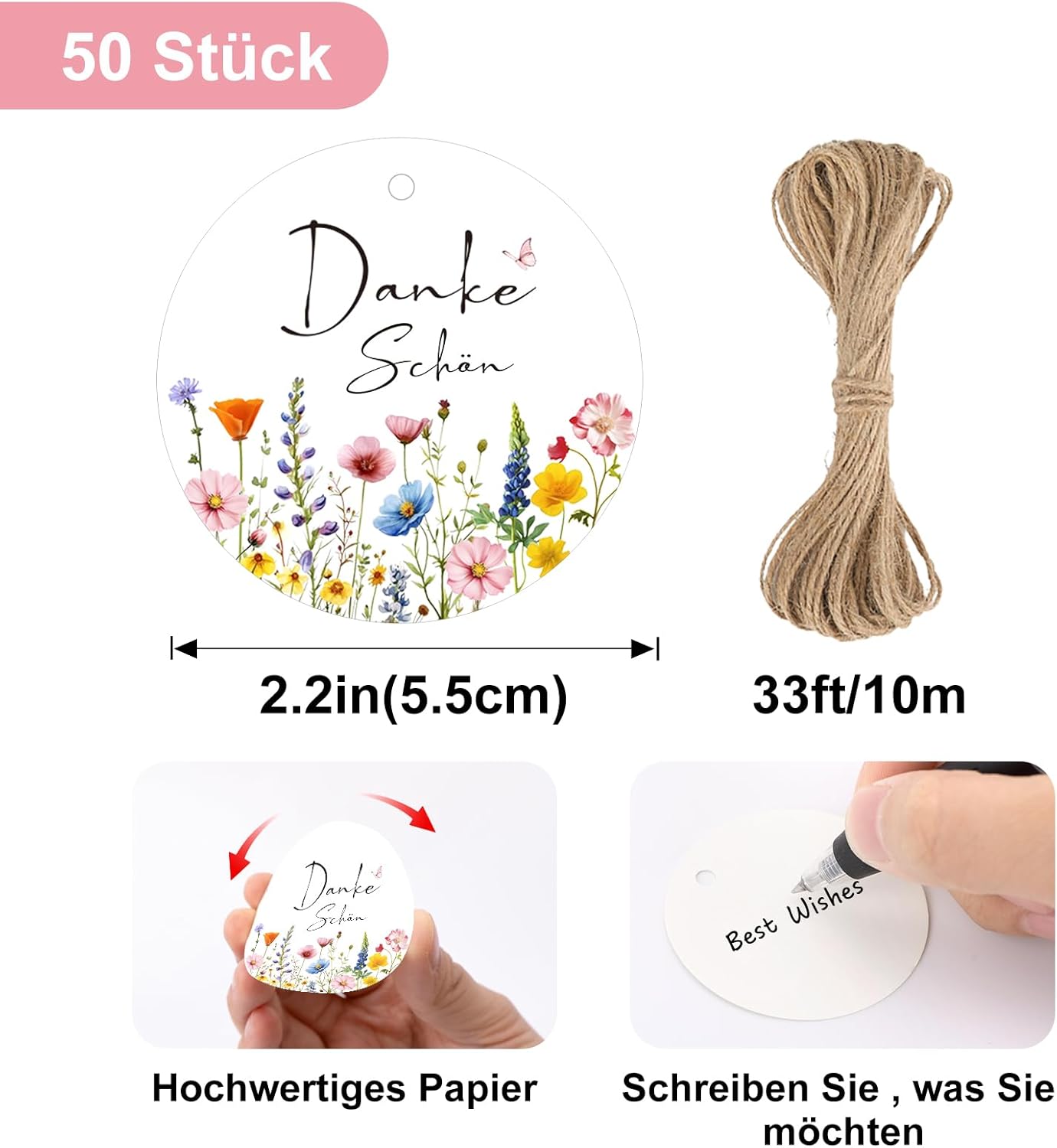 Thumbnail 2 de jijAcraft DANKE SCHÖN Geschenkanhänger Runde 5,5 cm