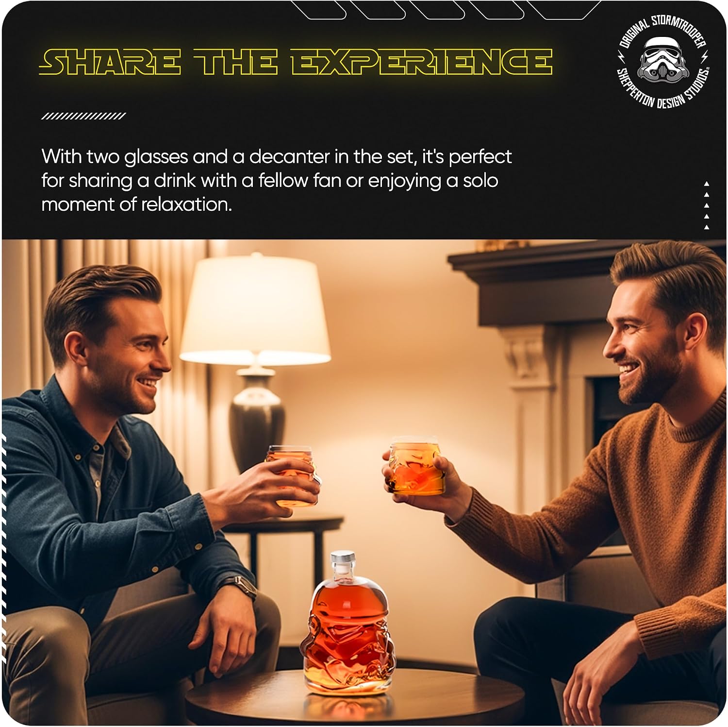 Detalle de Stormtrooper whiskey decanter set (750ml) with 2 helmet glasses — officially licensed Star Wars gift