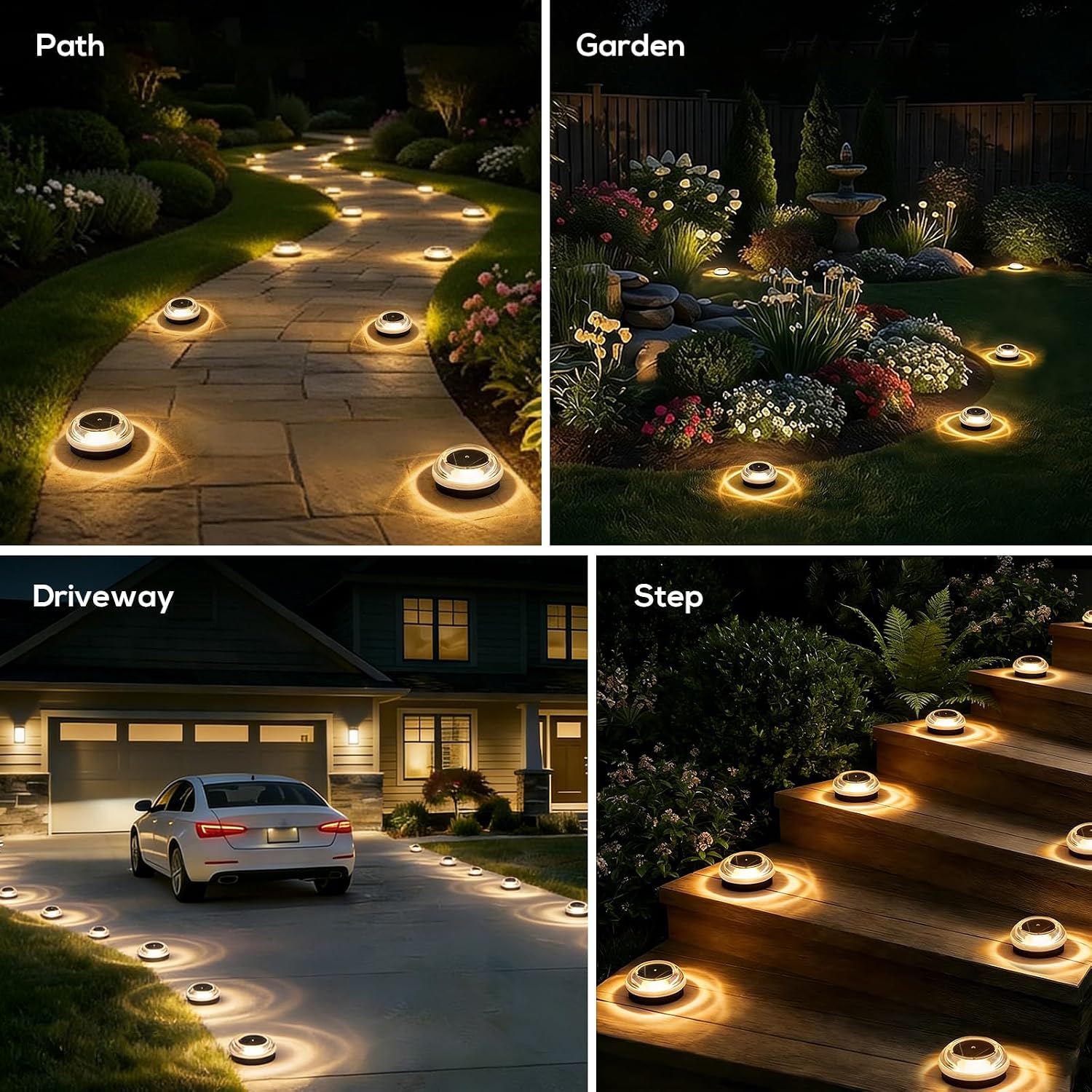 Detalle de LIANGLOME 2503A-12PK-WW Solar Ground Lights, 12-Pack, IP67, Warm White