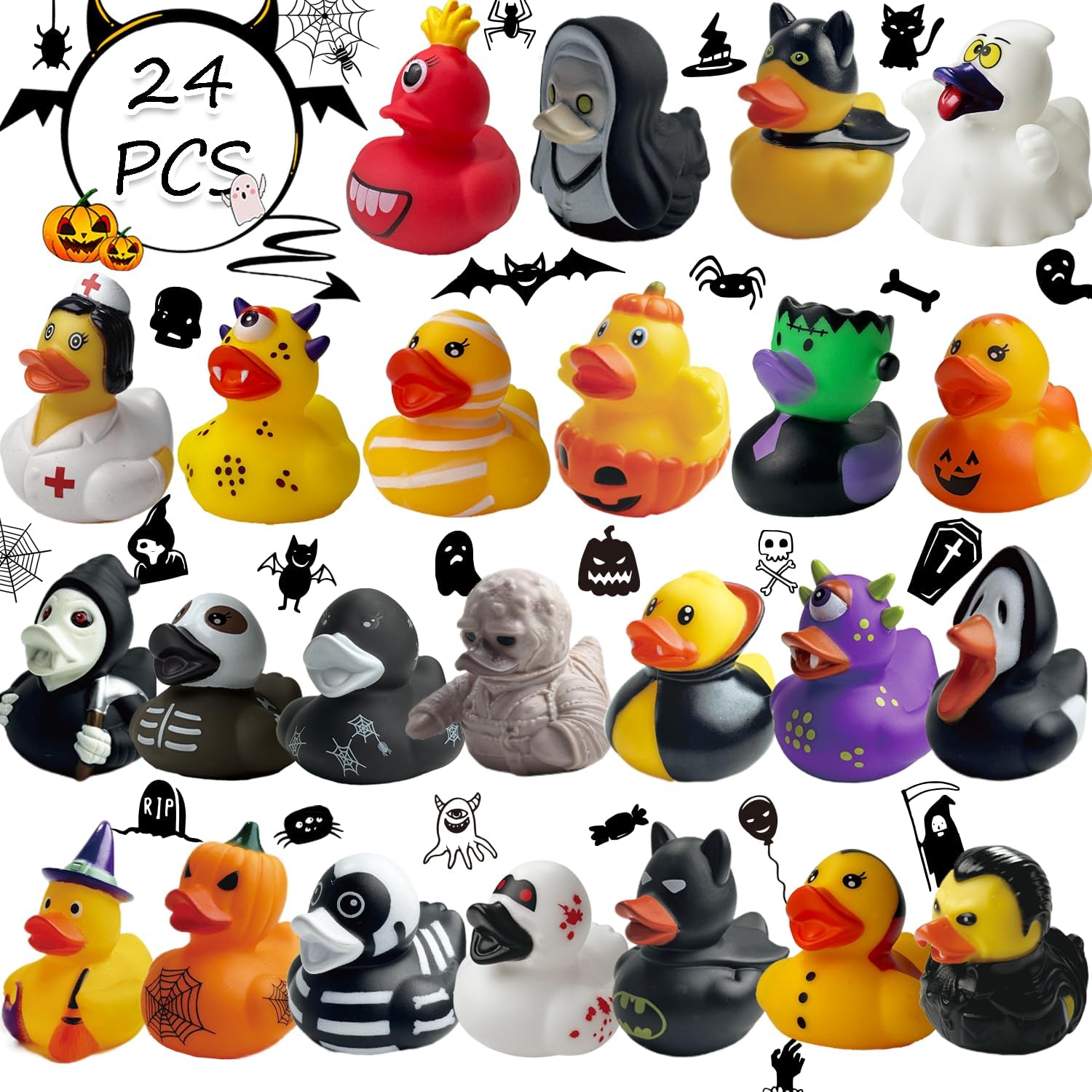 Detalle de SQZUWIT 24PCS Halloween Rubber Duck ハロウィンラバーダック24個セット、ゴム製バスおもちゃ