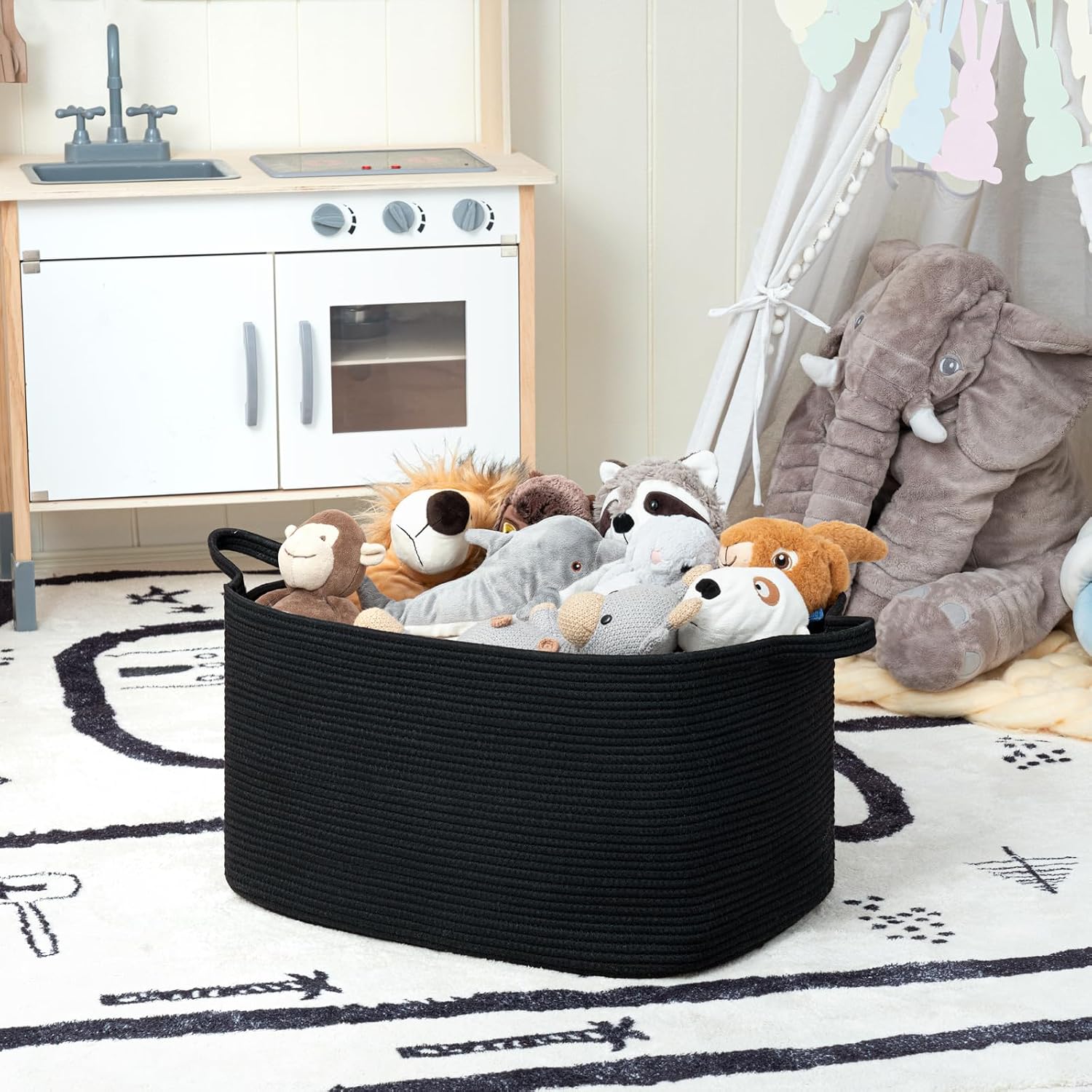 Detalle 2 de Goodpick woven-Lsquare blackGoodpick Cotton Rope Laundry Basket, Black, 65 L