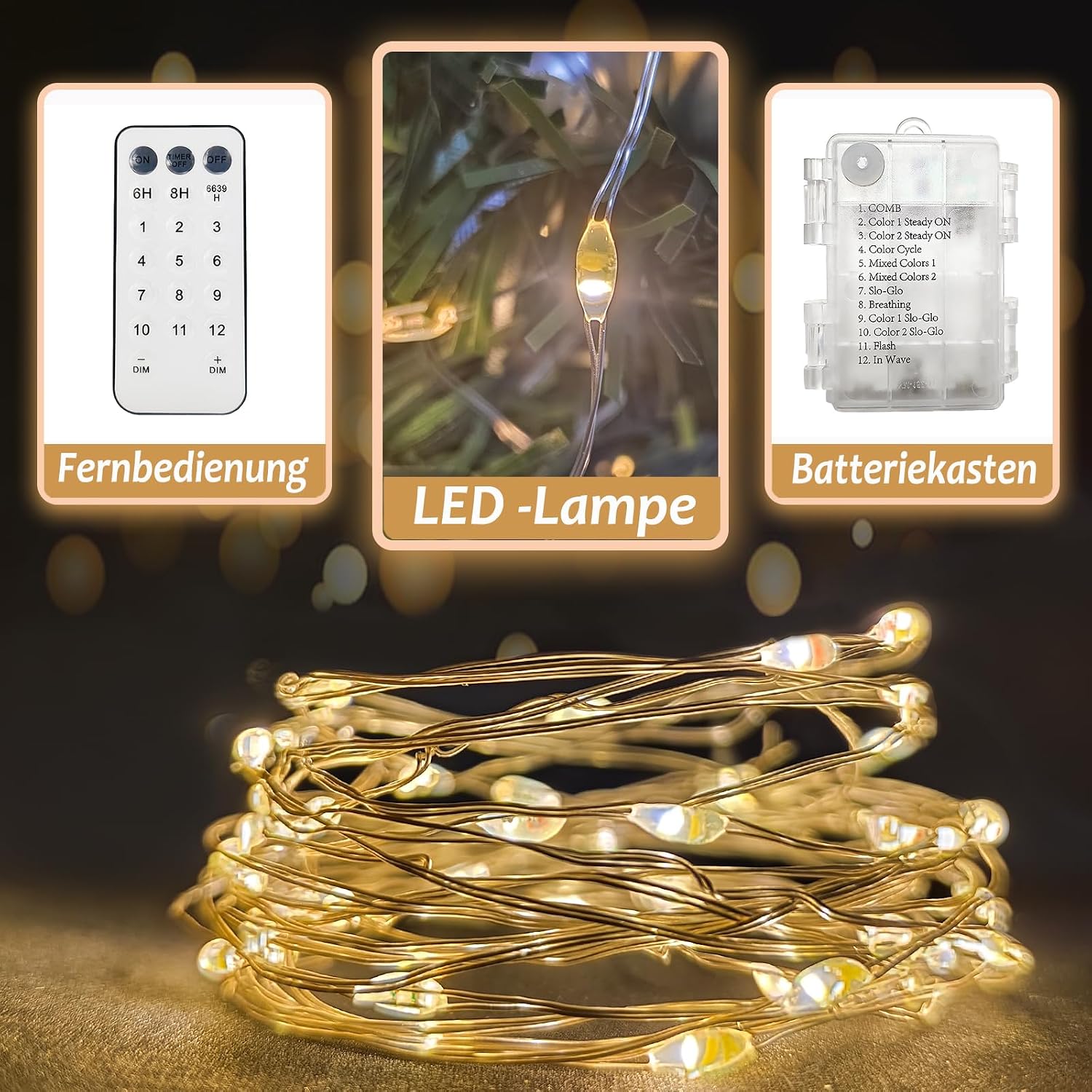 Thumbnail 2 de Meision Lichterkette Batterie (2 Stück) mit Timer, Fernbedienung und 12 Modi – 10 m / 100 LEDs, dimmbar