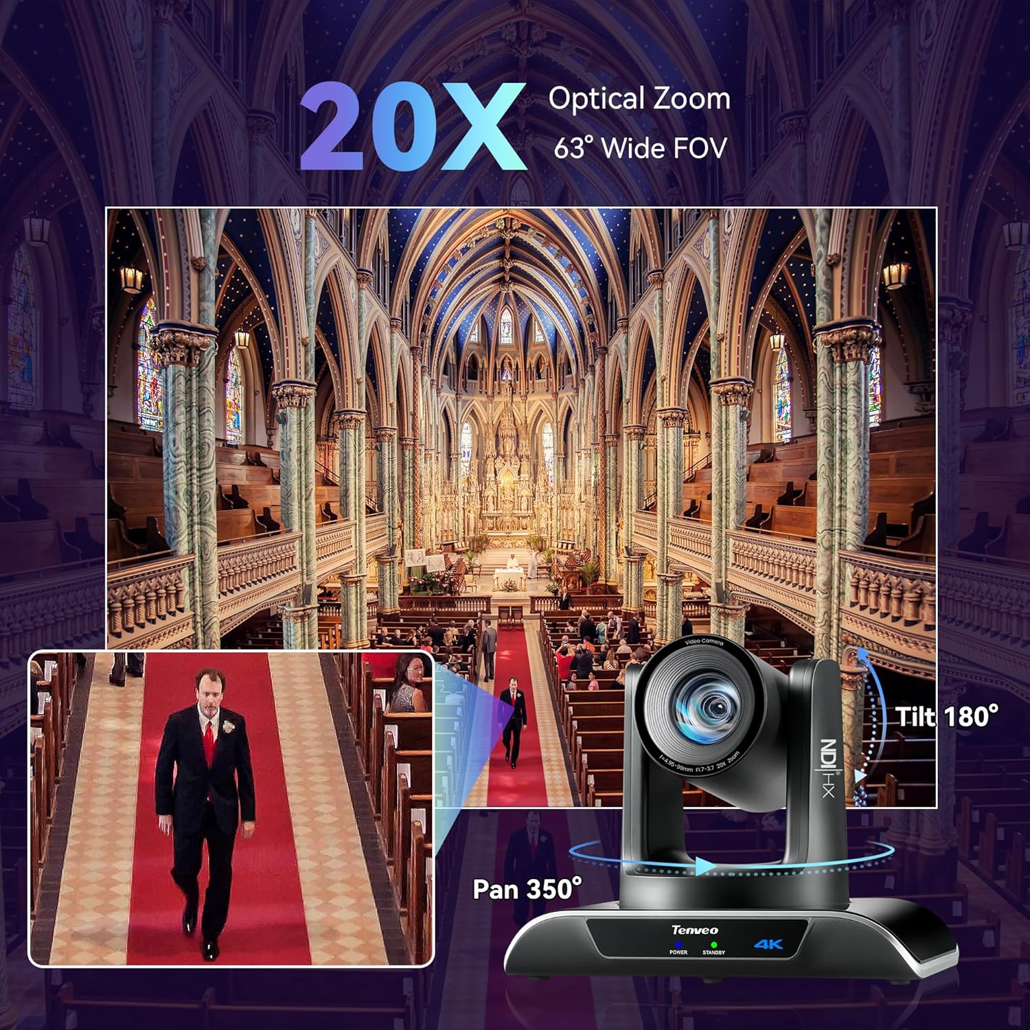 Thumbnail 5 de Tenveo 4K NDI PTZ Camera with AI Humanoid & Face Auto-Tracking (20X Optical Zoom)
