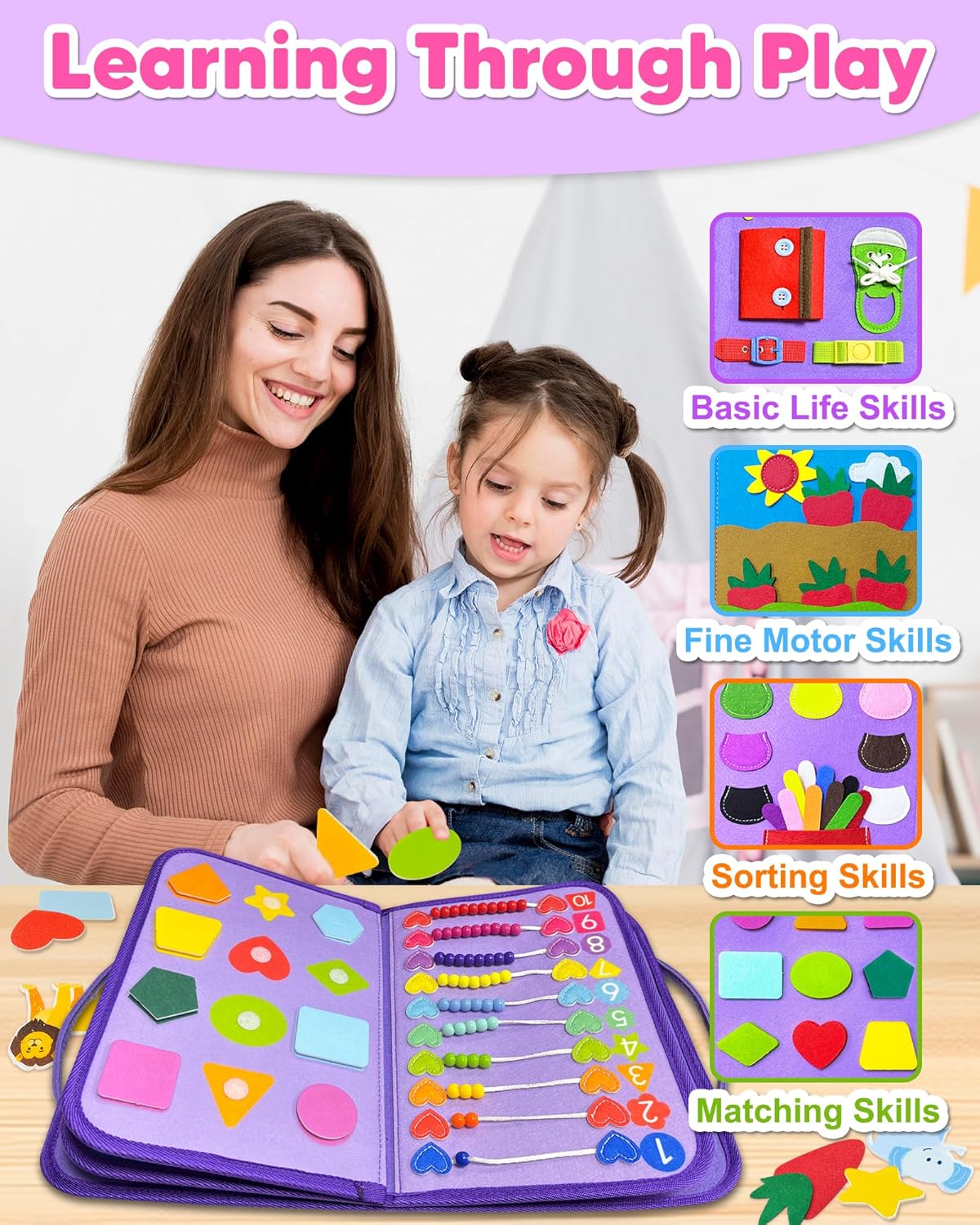 Thumbnail 4 de Exorany Busy Board Montessori Toys for Toddlers: 8-Page Sensory Learning Busy Book for Travel and Gift-Giving