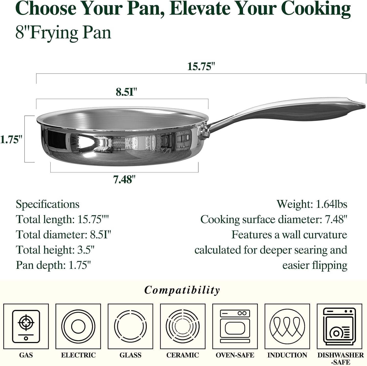 Detalle 2 de Umite Chef Stainless Steel Frying Pan, 8-Inch