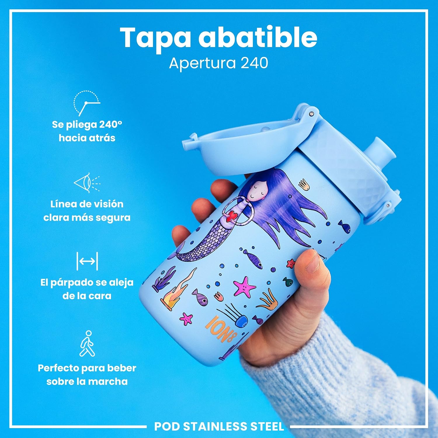 Detalle 2 de ion8 Botella de Agua Inox para Niños 400ml 🚰 Sin Aislamiento