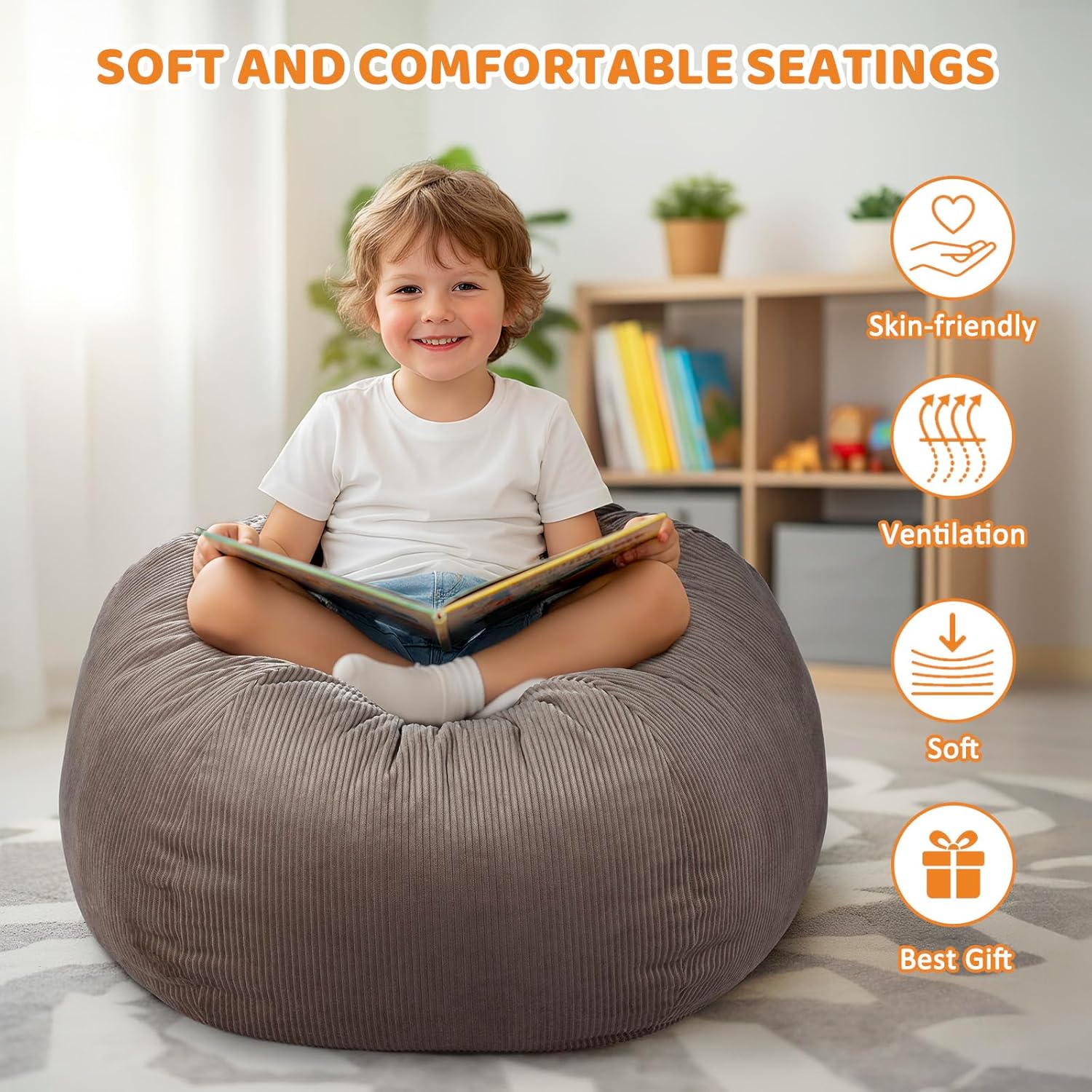 Thumbnail 6 de GAGAKU Pouf di peluche XXL 60x60 cm – fodera per riempire e organizzare giocattoli in cameretta