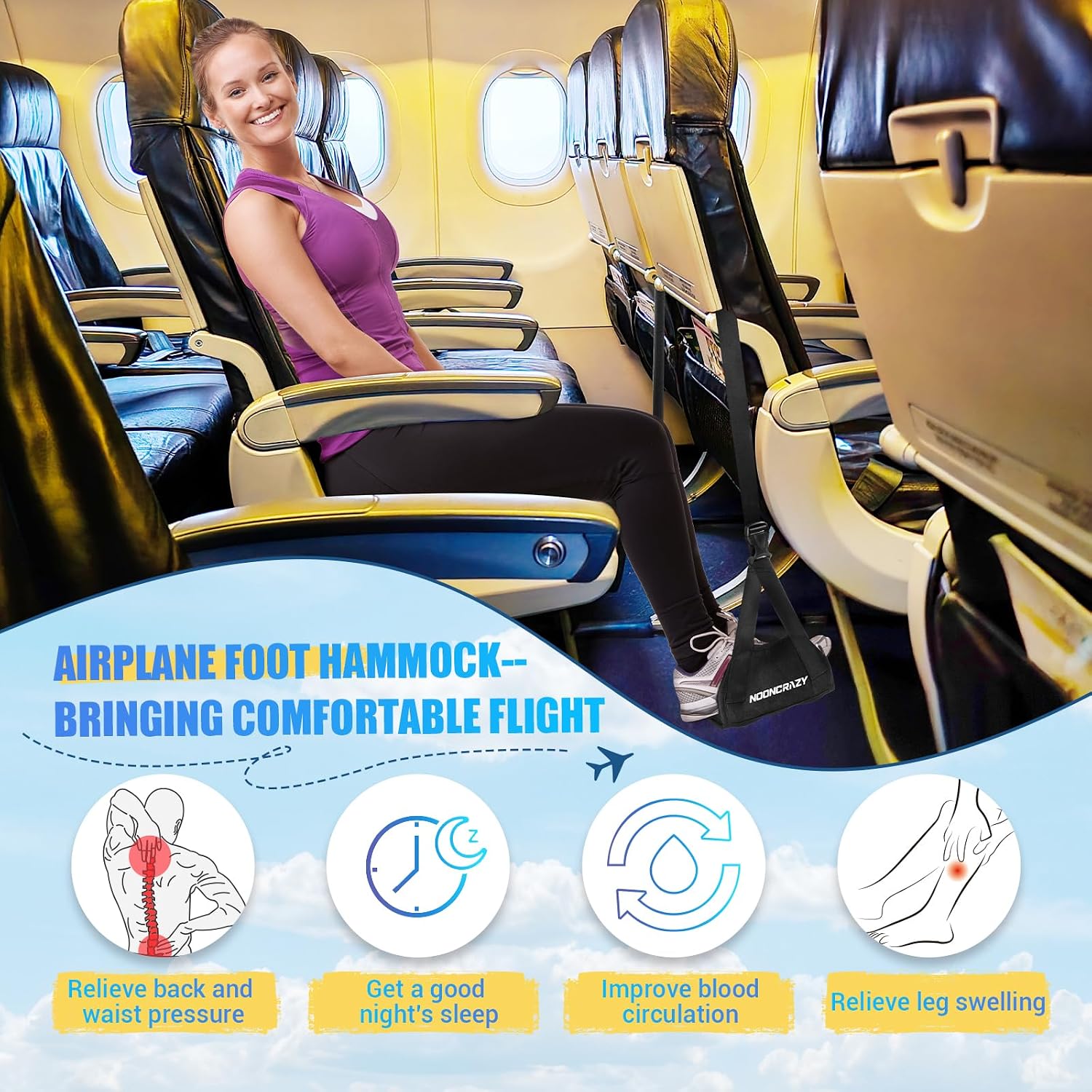 Detalle 1 de NOONCRAZY Air-001 Airplane Foot Hammock with Adjustable Strap and Bamboo Base