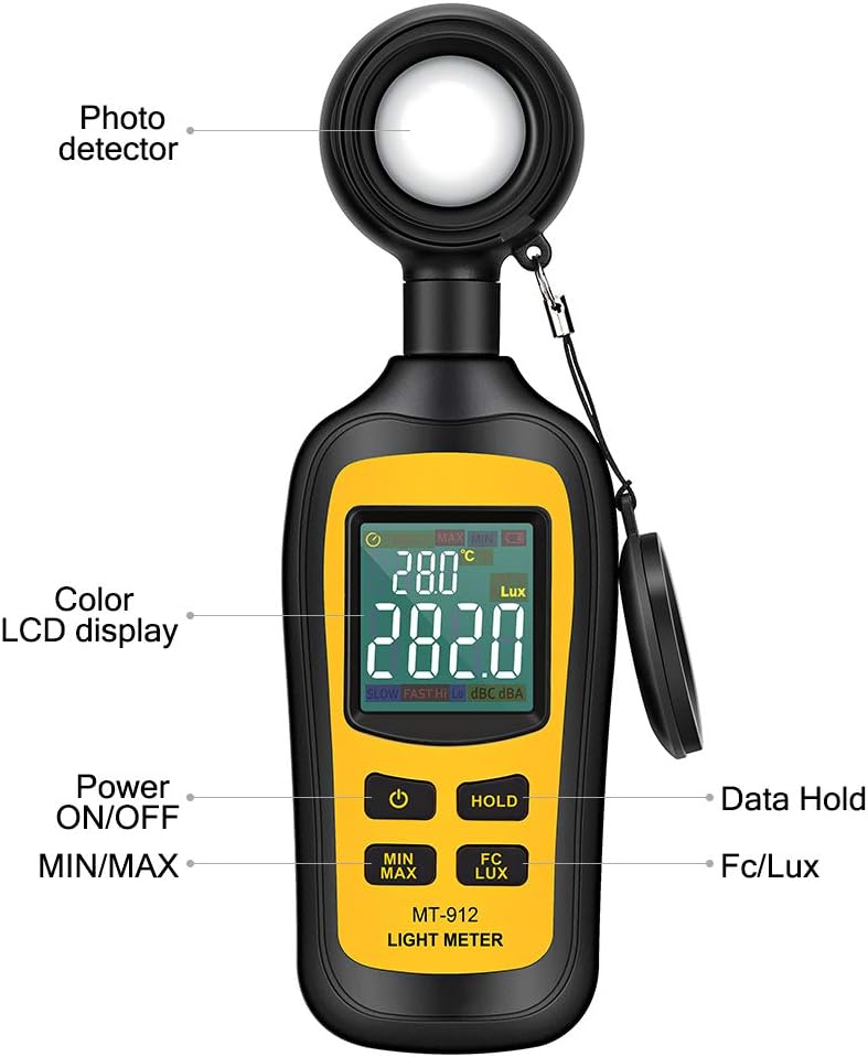 Thumbnail 1 de Handheld Digital Light Meter with Ambient Temperature (0–200,000 Lux)