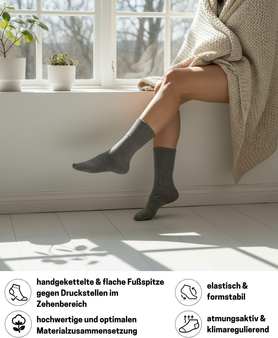 Detalle de sockenkauf24 Diabetikersocken ohne Gummi & Naht – 97% Baumwolle (6 Paar) Diabetiker Socken mit Komfortbund für Damen & Herren