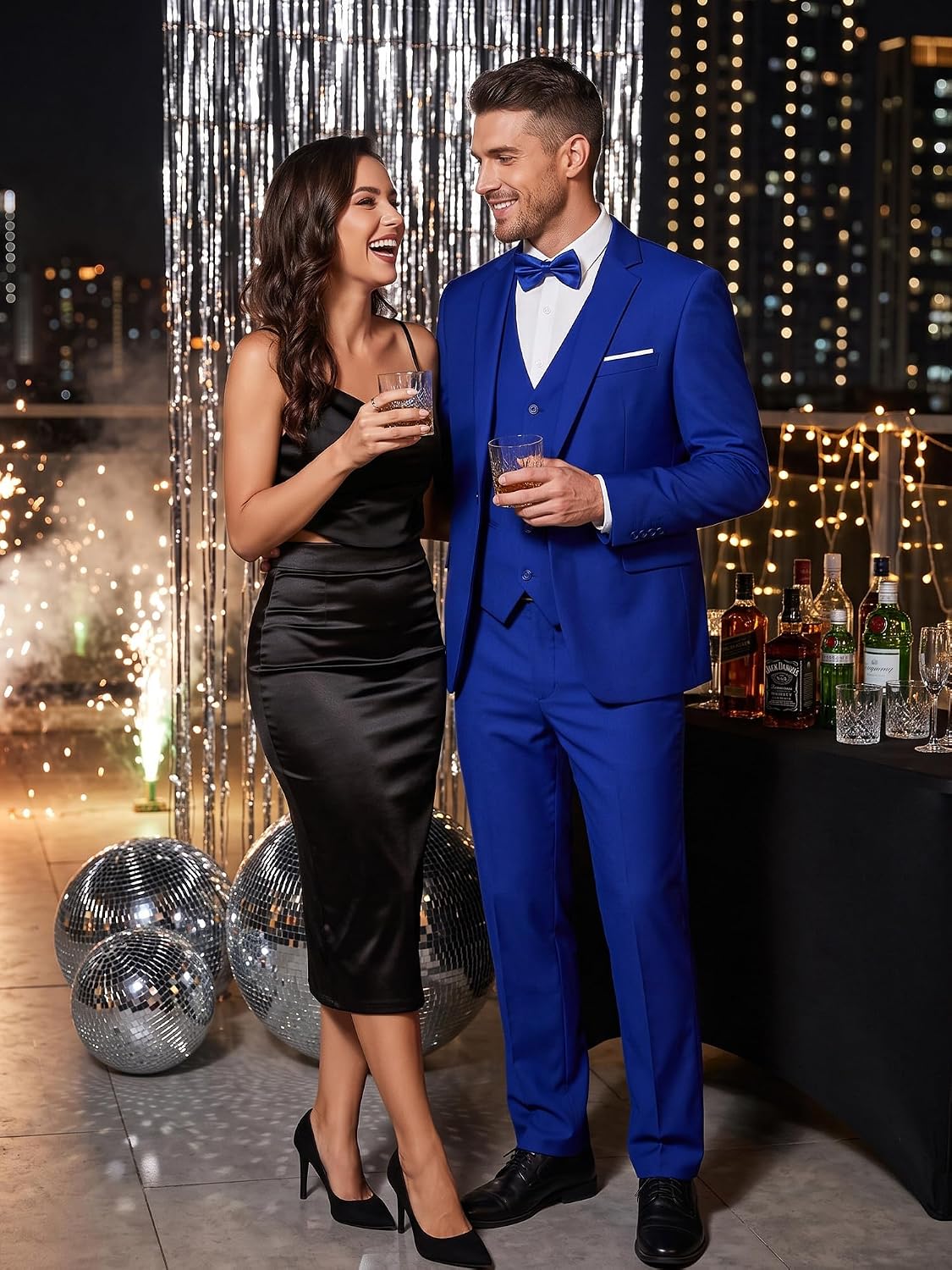 Detalle 1 de MAGE MALE Men's 3-Piece Slim-Fit Suit with One-Button Blazer, Vest and Pants